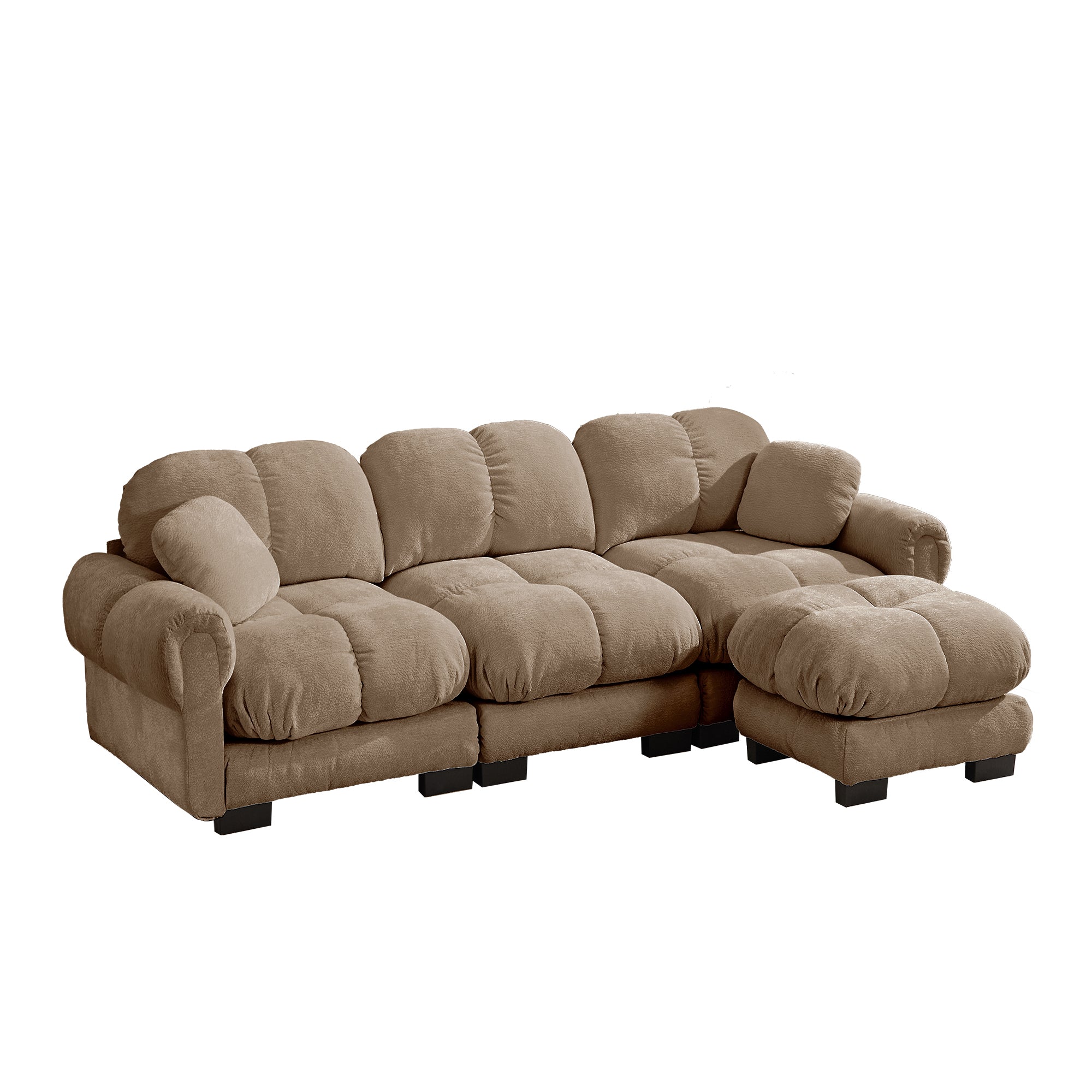 Fairmont brown quilted modular chenille L-shaped sectional sofa angled view isolated product image on white background