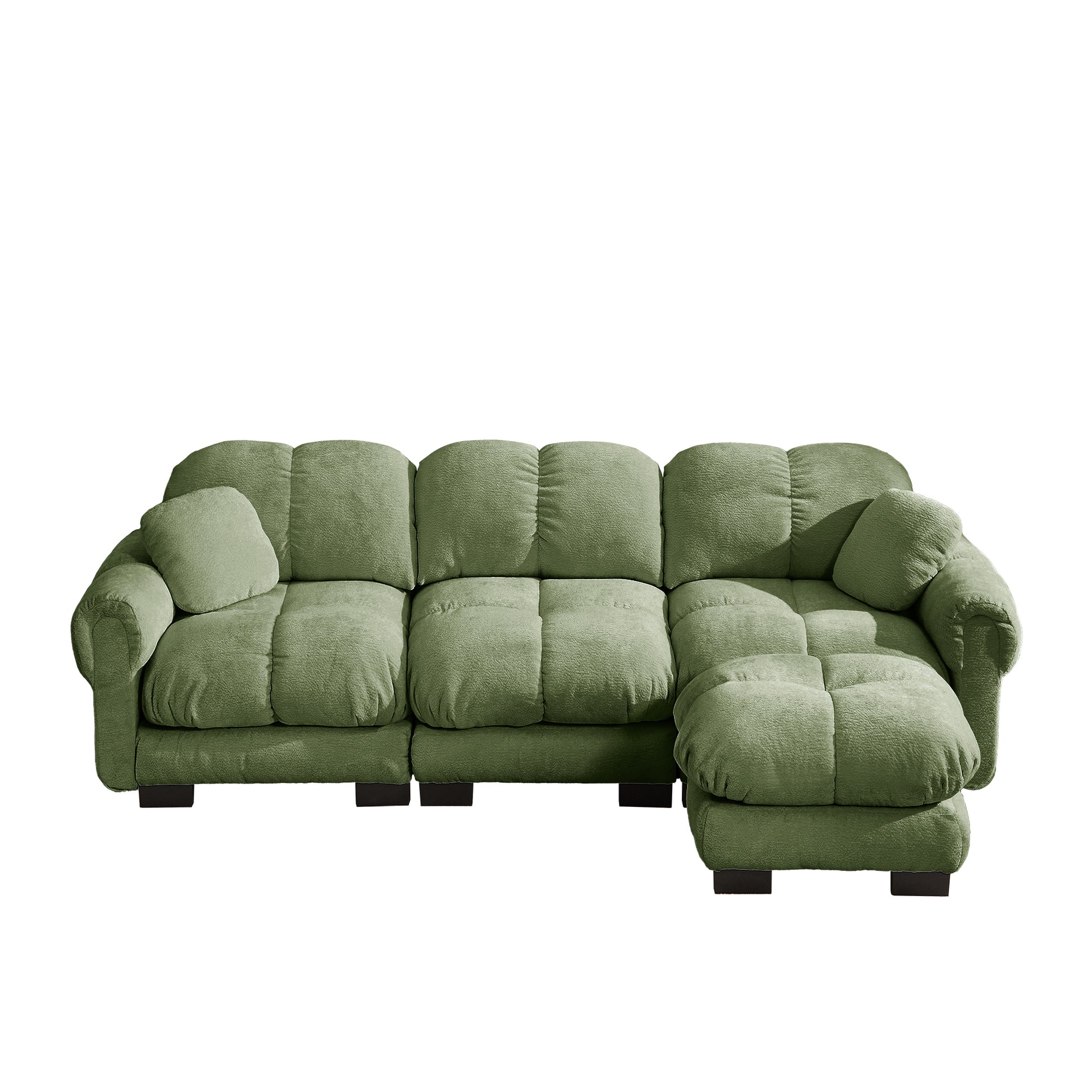 Fairmont green quilted modular chenille L-shaped sectional sofa front view isolated product image on white background