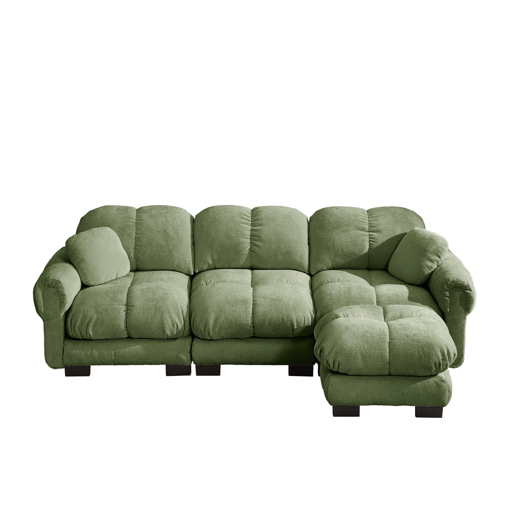 Fairmont green quilted modular chenille L-shaped sectional sofa front view isolated product image on white background