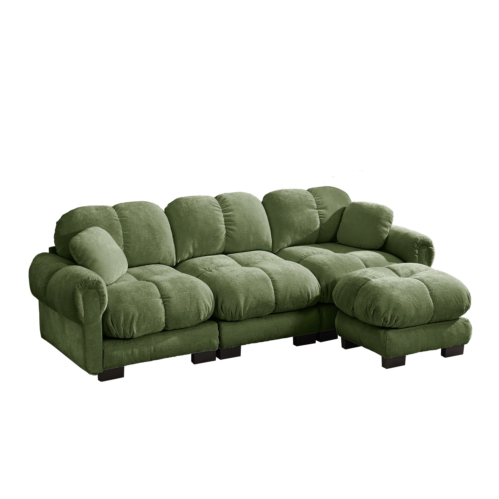 Fairmont green quilted modular chenille L-shaped sectional sofa angled view isolated product image on white background