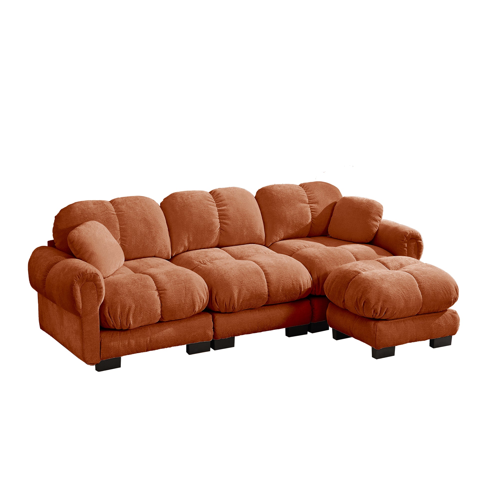 Fairmont orange quilted modular chenille L-shaped sectional sofa angled view isolated product image on white background