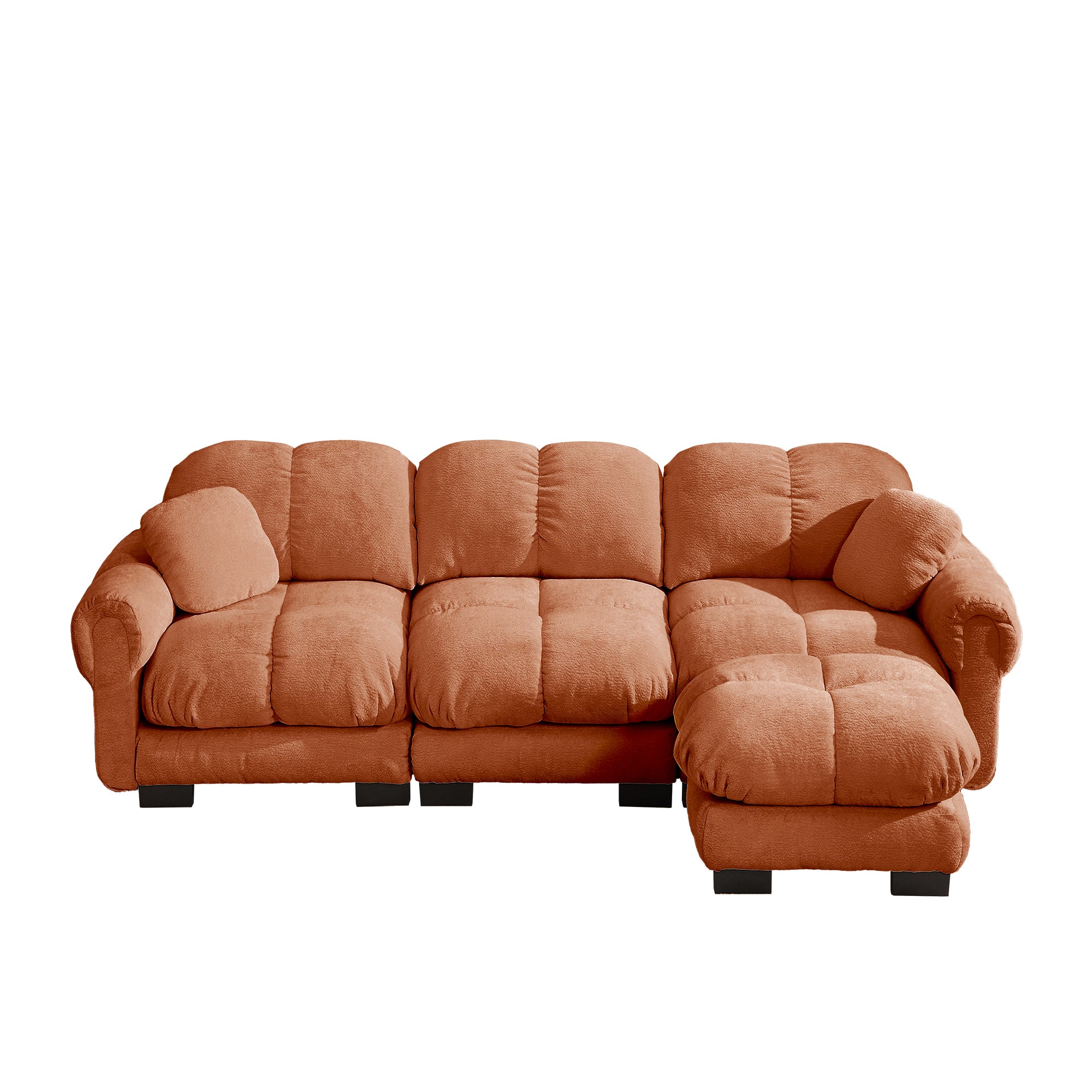 Fairmont orange quilted modular chenille L-shaped sectional sofa front view isolated product image on white background