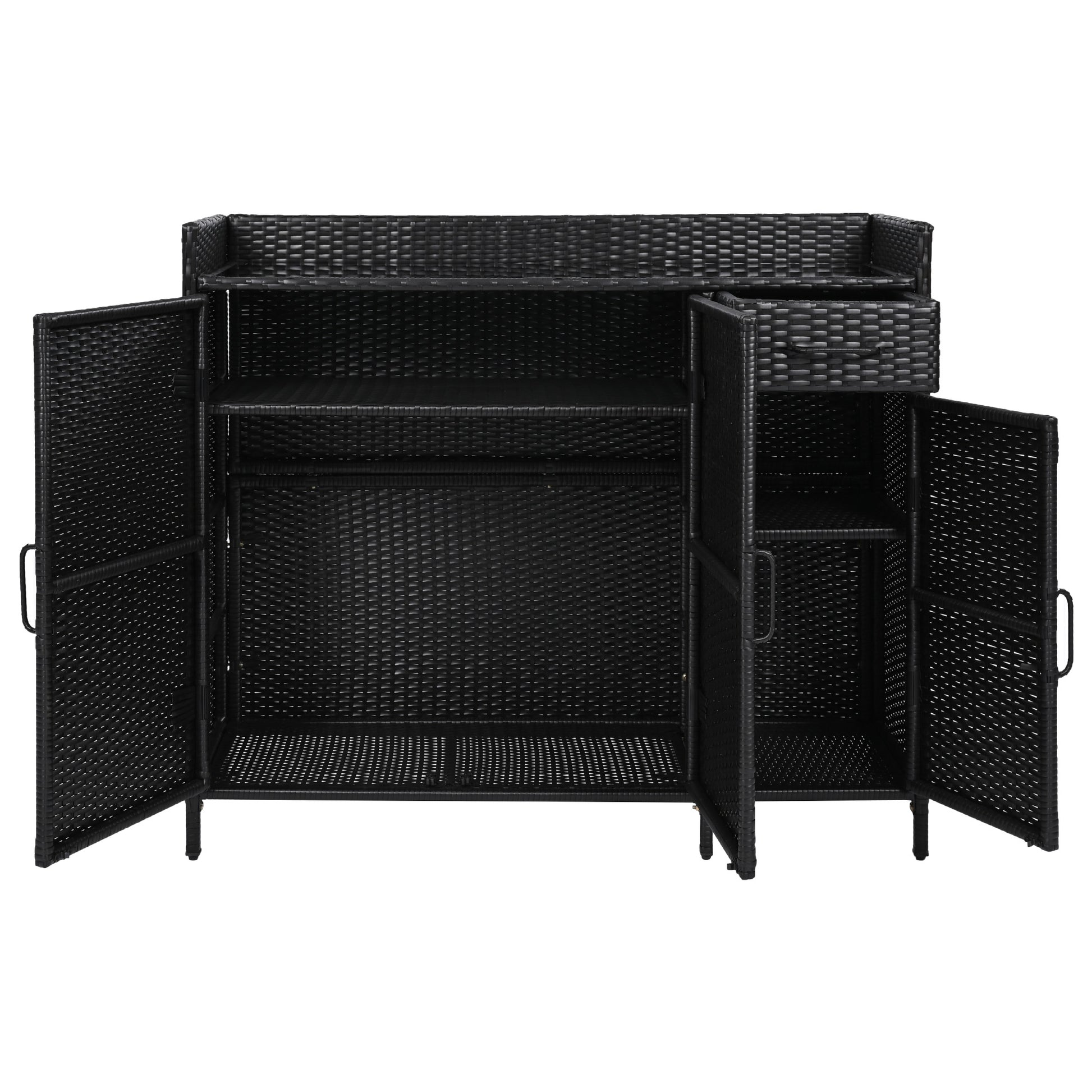 Ferrara black storage cabinet showing open cabinet storage and removable drawer