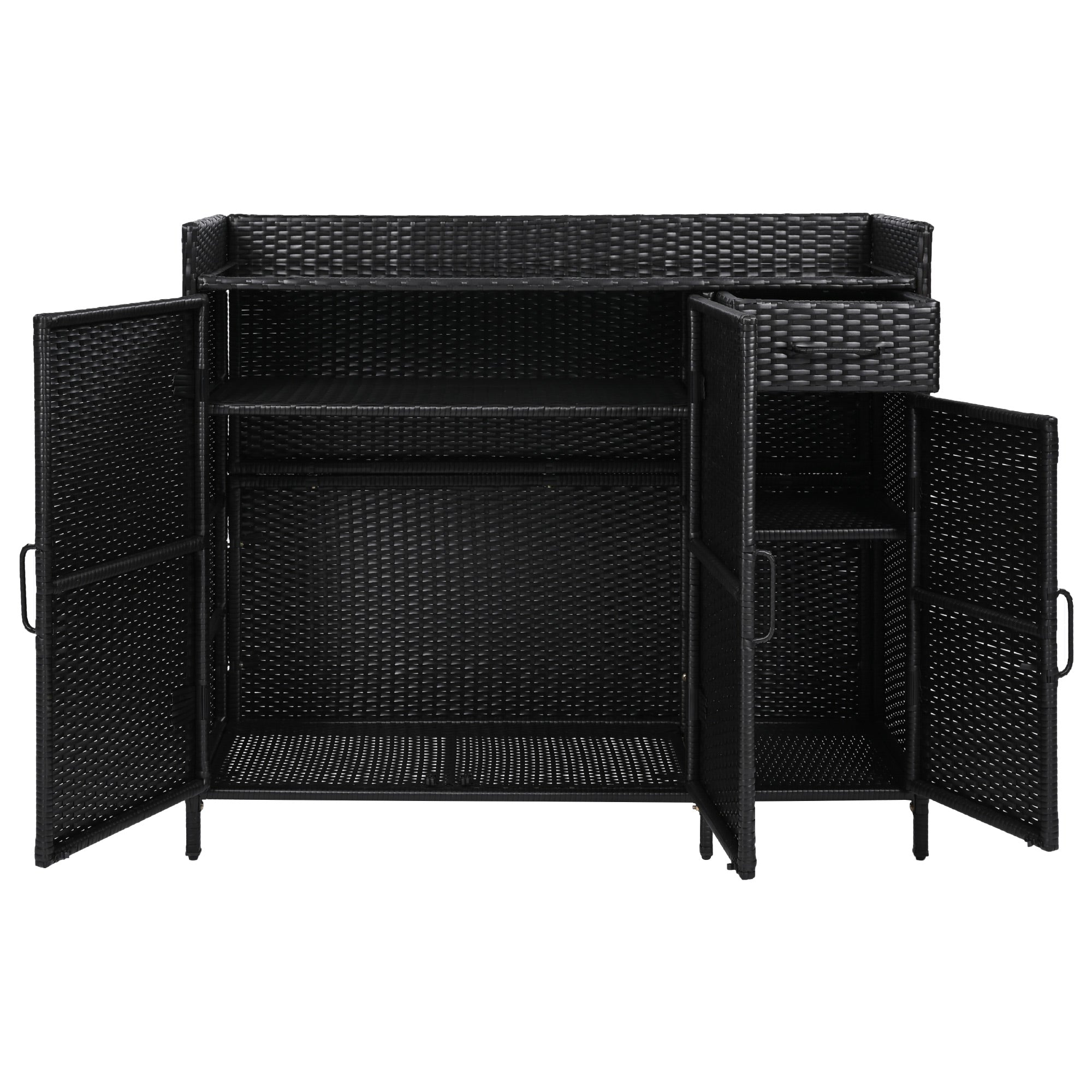 Ferrara black storage cabinet showing open cabinet storage and removable drawer
