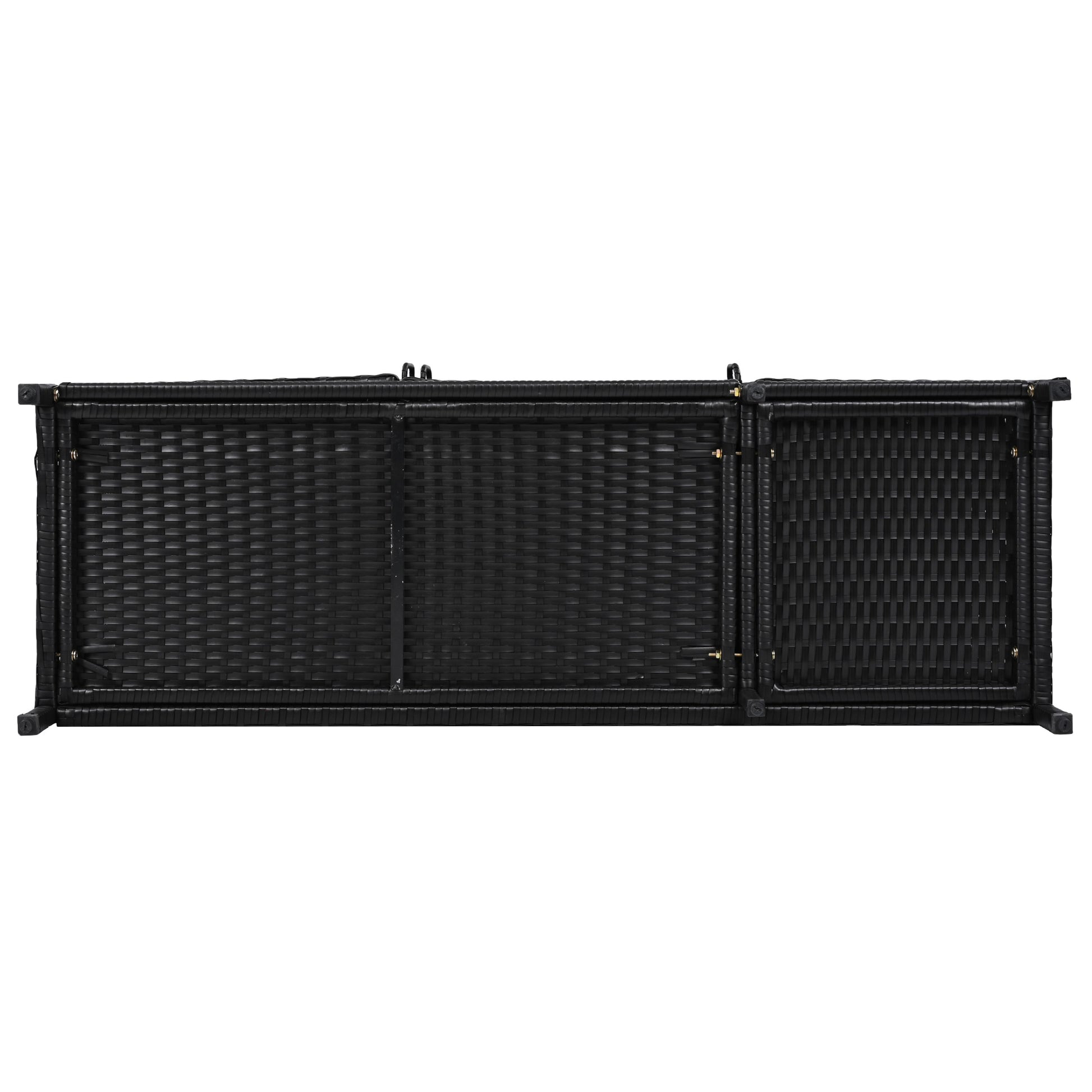 Ferrara black storage cabinet showing bottom base and underside wicker structure