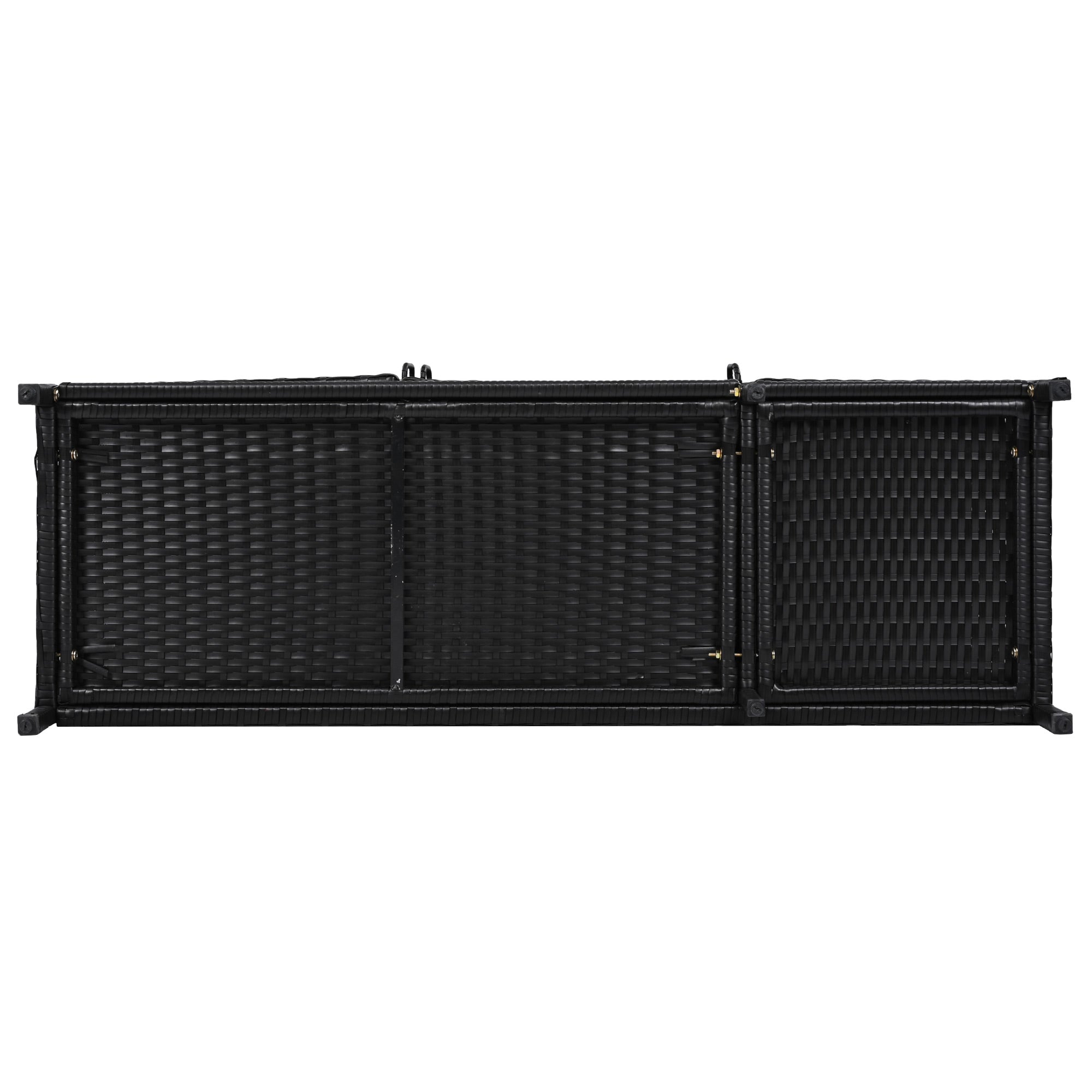 Ferrara black storage cabinet showing bottom base and underside wicker structure