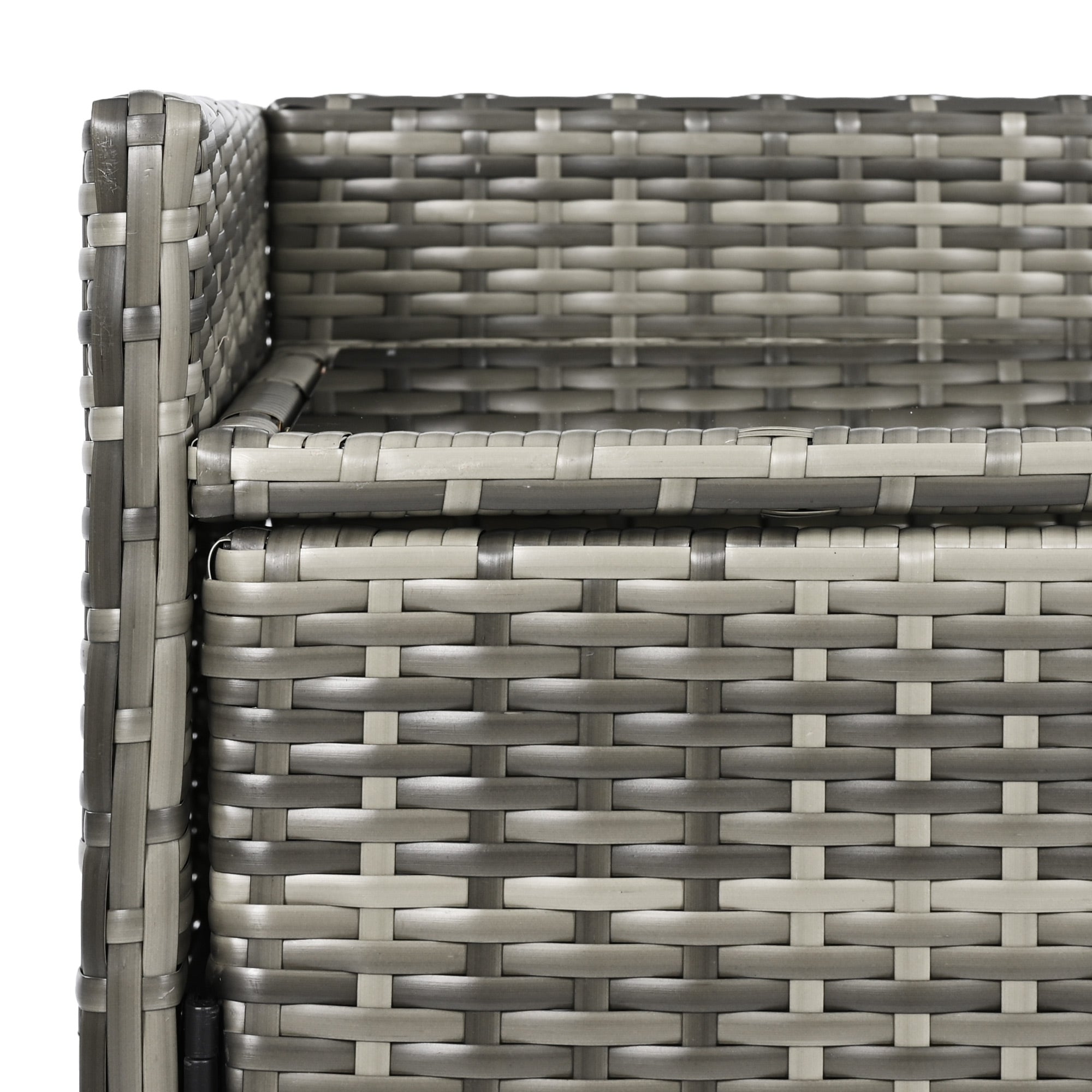 Ferrara gray storage cabinet showing wicker drawer and woven texture detail  