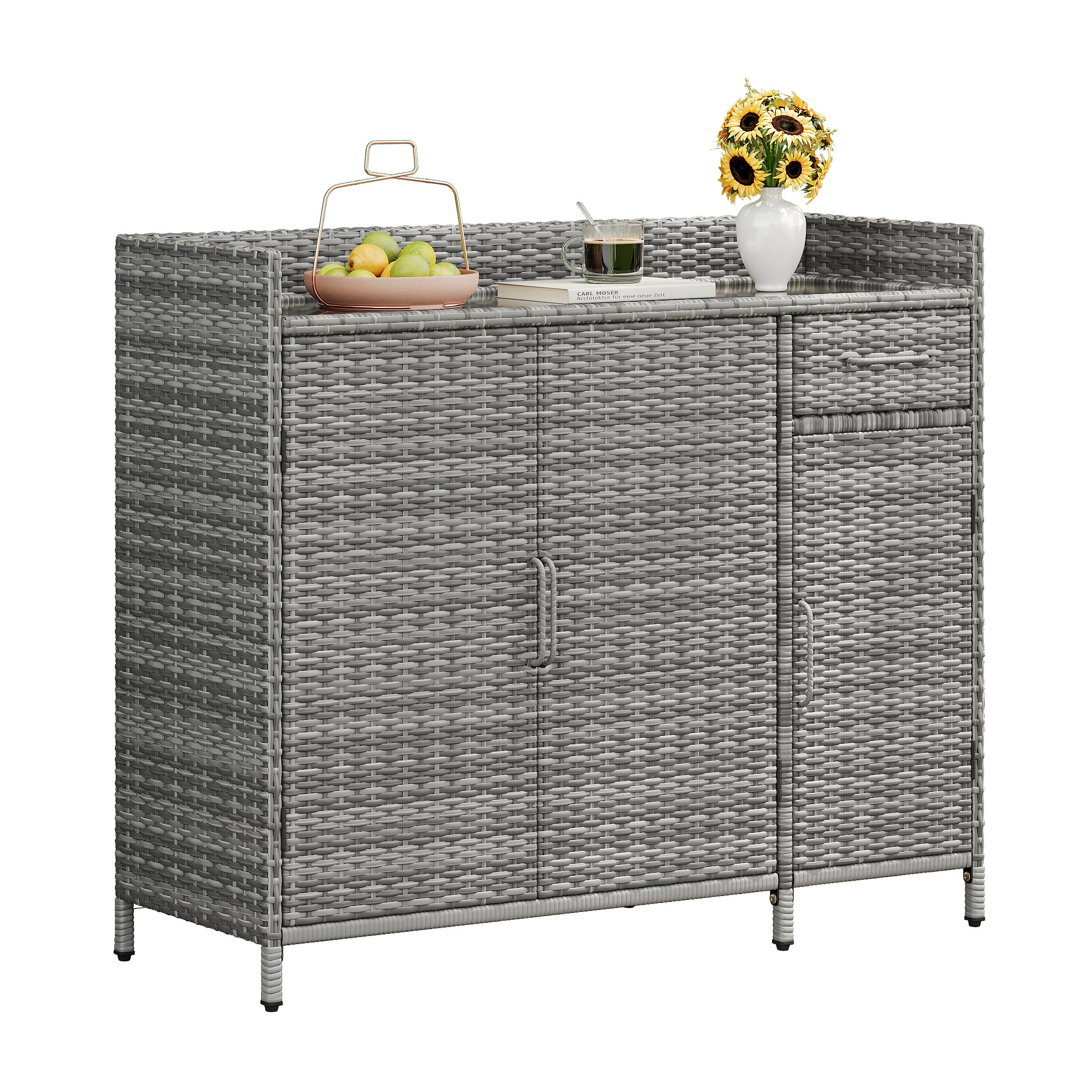 Ferrara gray storage cabinet showing full outdoor cabinet front view