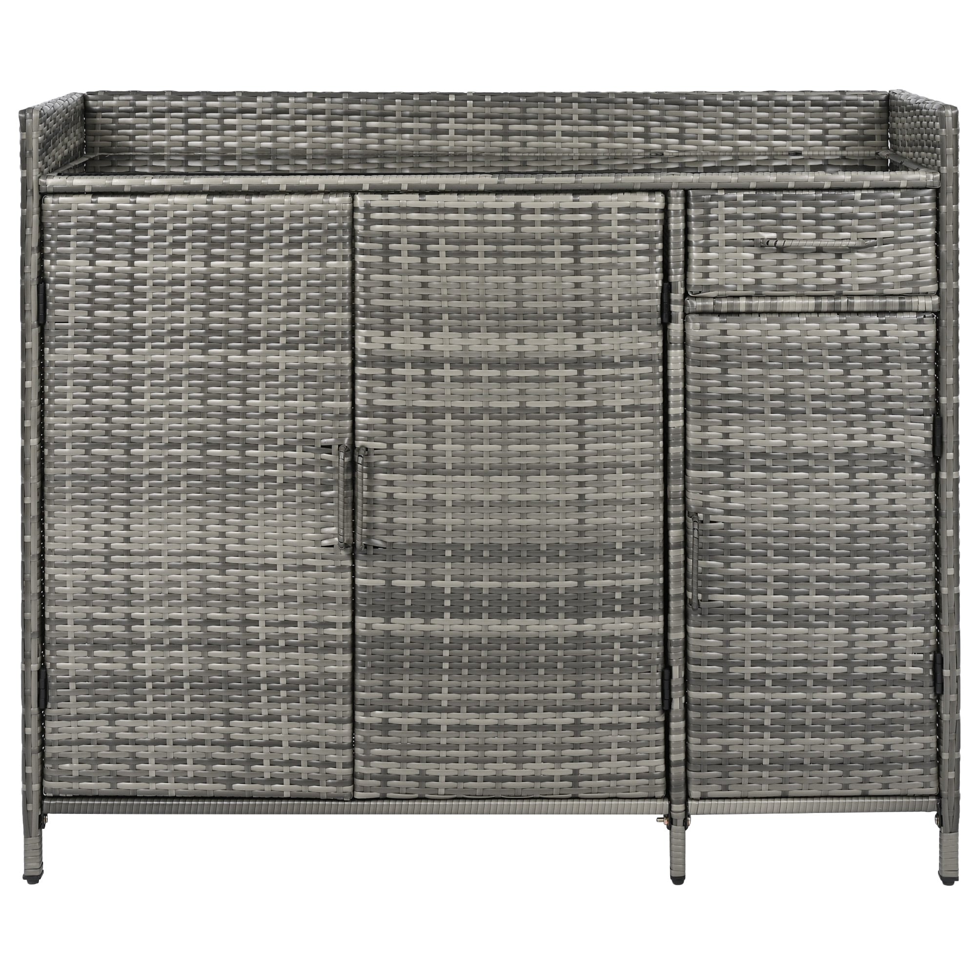 Ferrara gray storage cabinet showing front elevation cabinet view