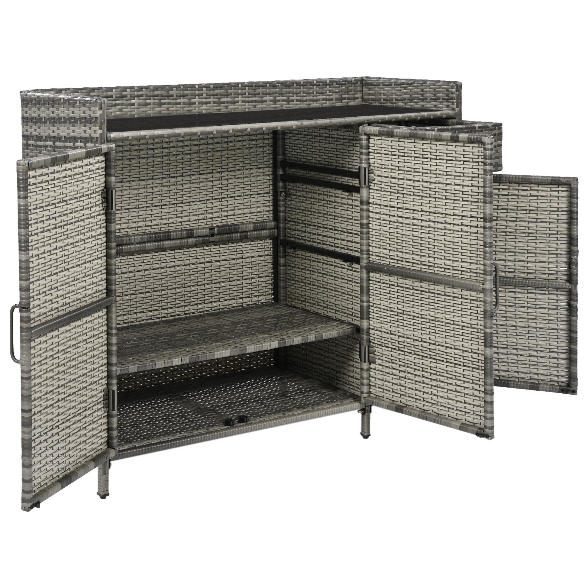 Ferrara gray storage cabinet showing spacious interior storage compartments