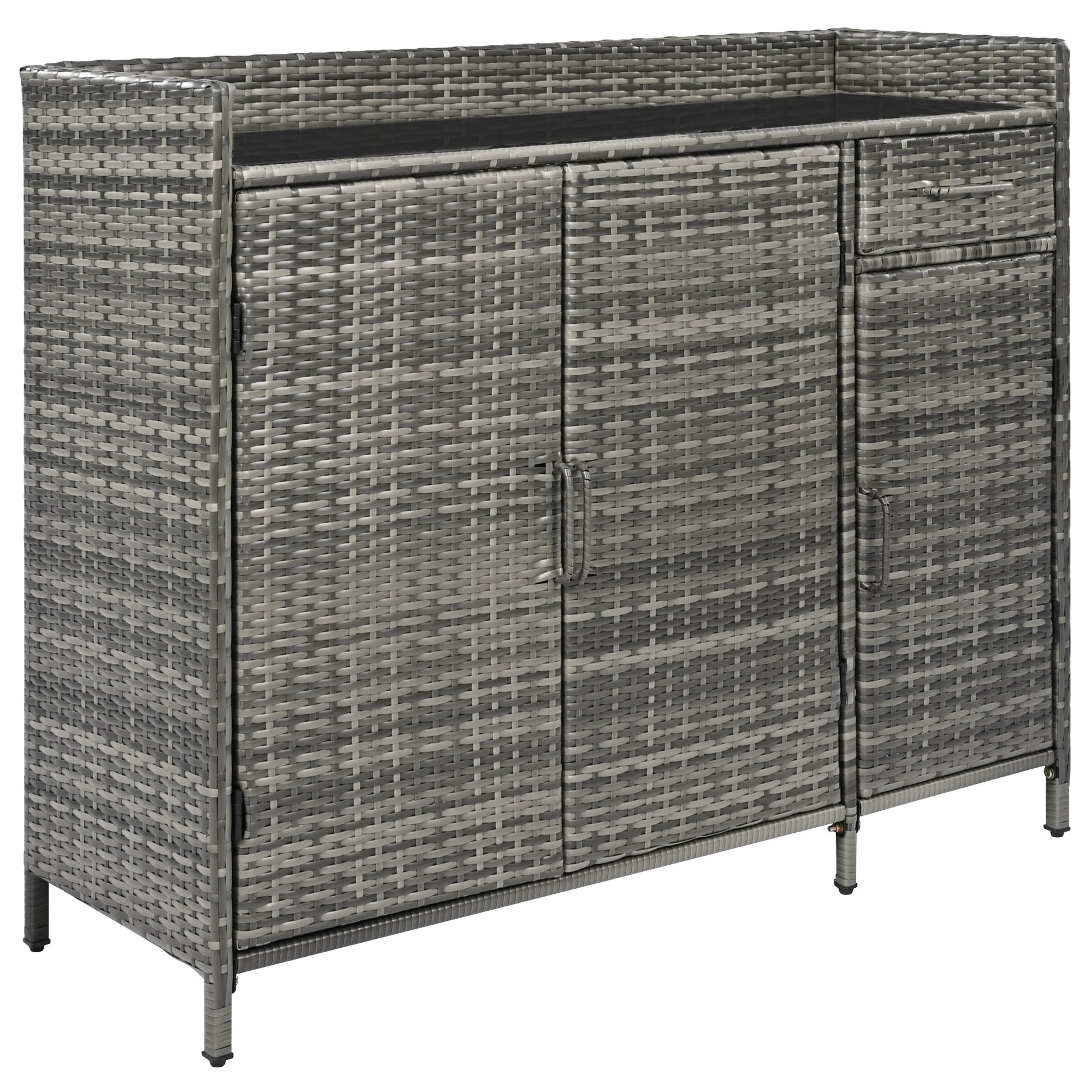 Ferrara gray storage cabinet showing angled front cabinet view
