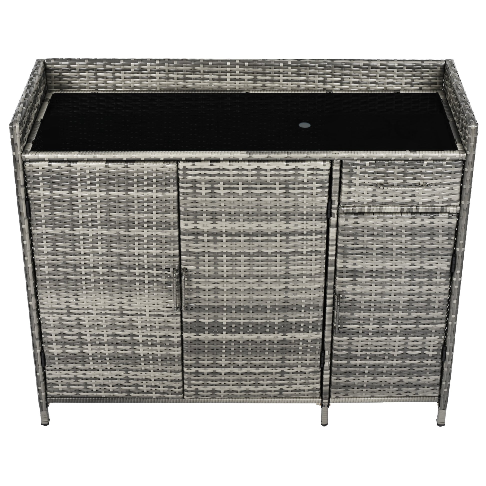 Ferrara gray storage cabinet showing tempered glass top surface