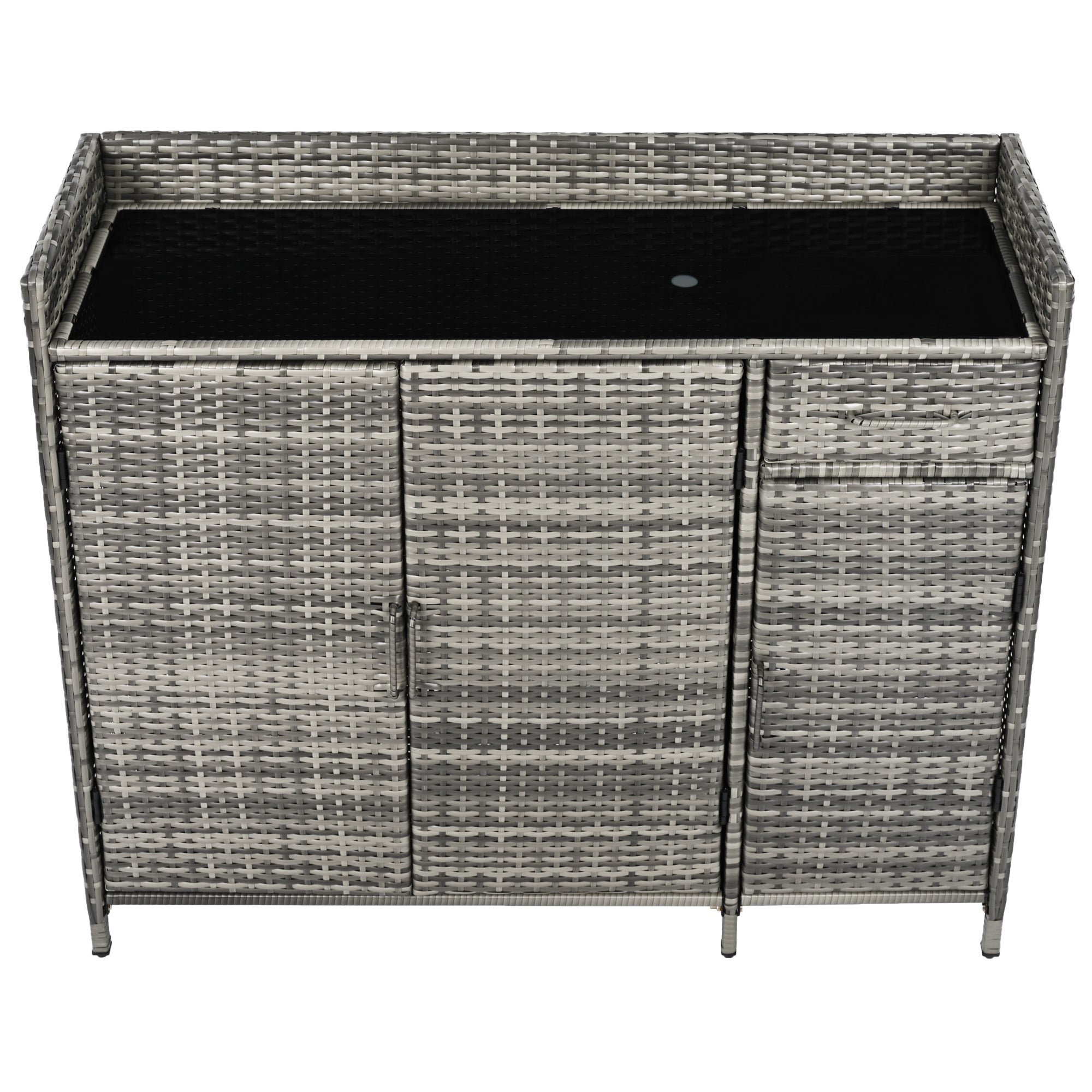 Ferrara gray storage cabinet showing tempered glass top surface