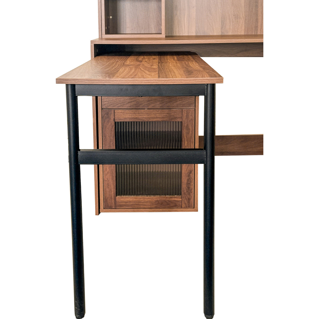 Fjord brown corner desk showing desktop detail