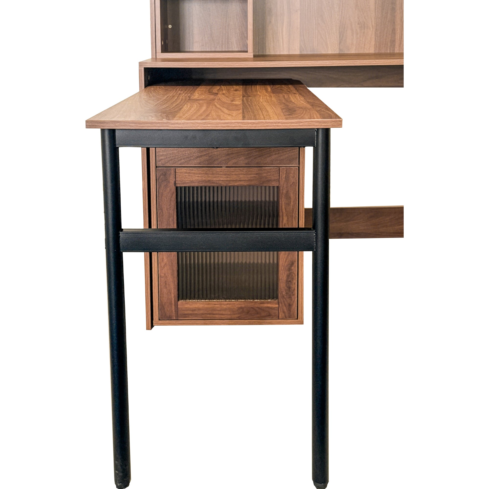 Fjord brown corner desk showing desktop detail