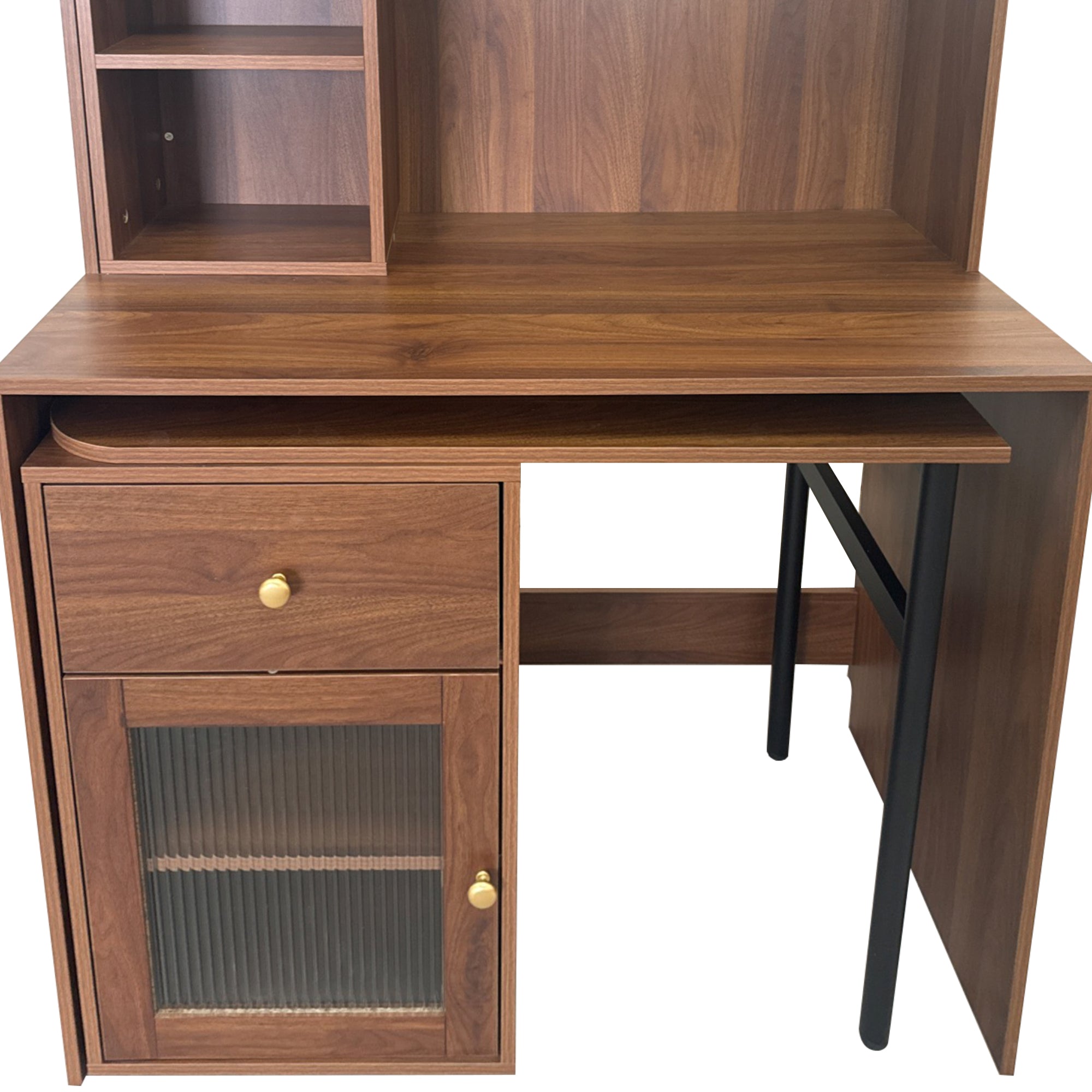 Fjord brown corner desk showing drawer cabinet detail