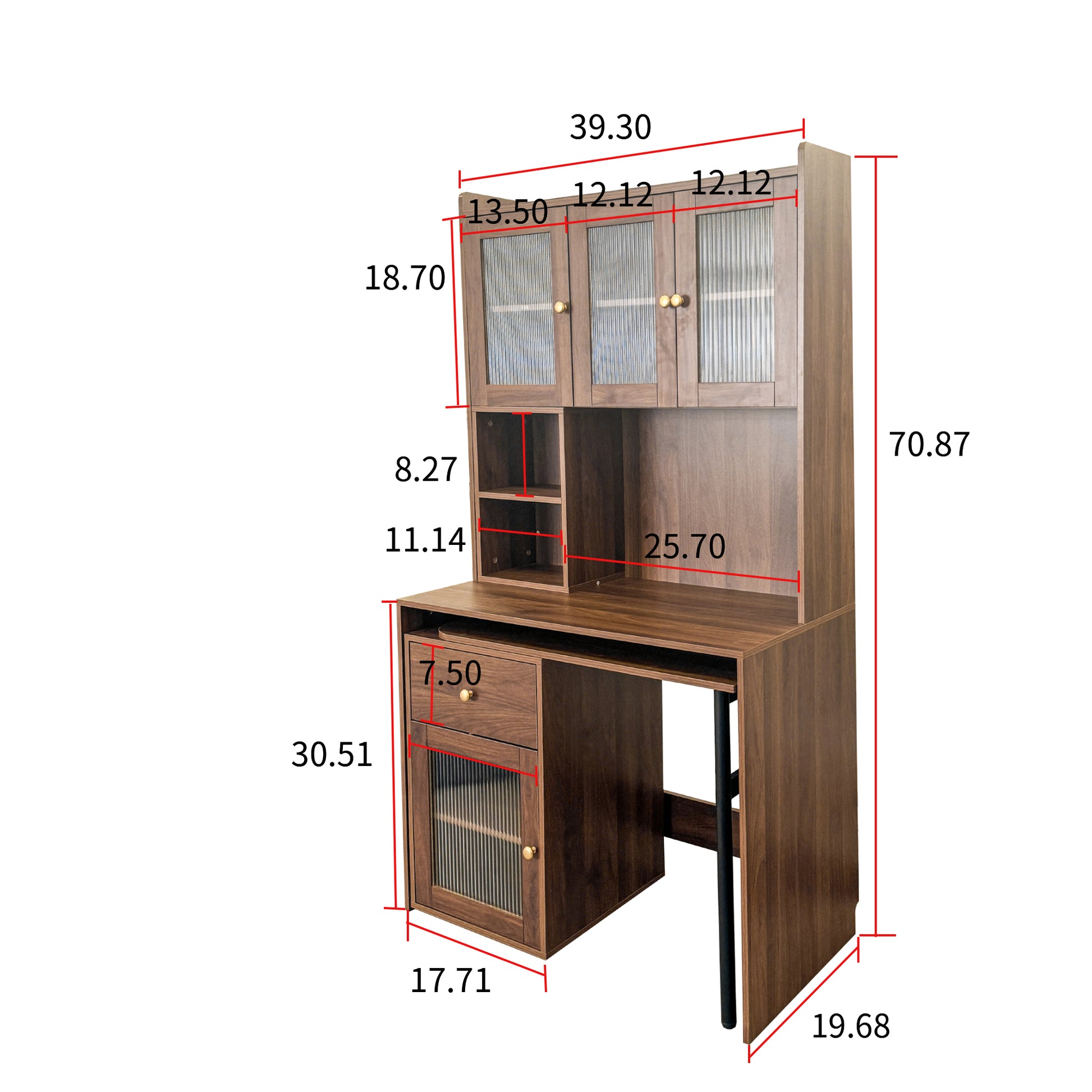 Fjord brown corner desk showing dimensions