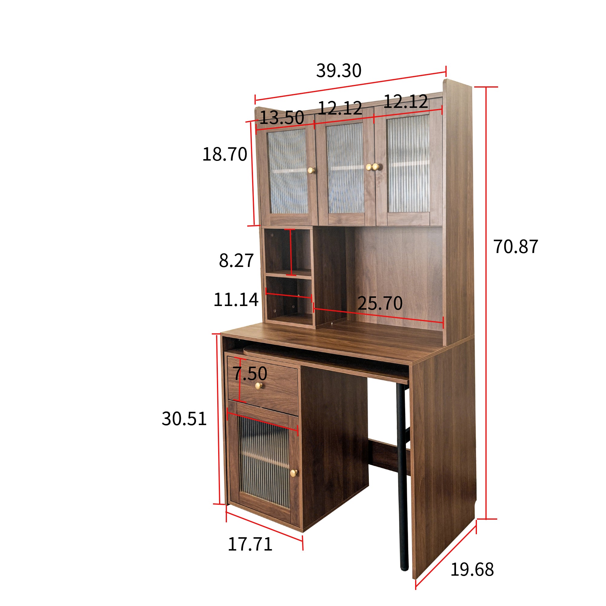 Fjord brown corner desk showing dimensions