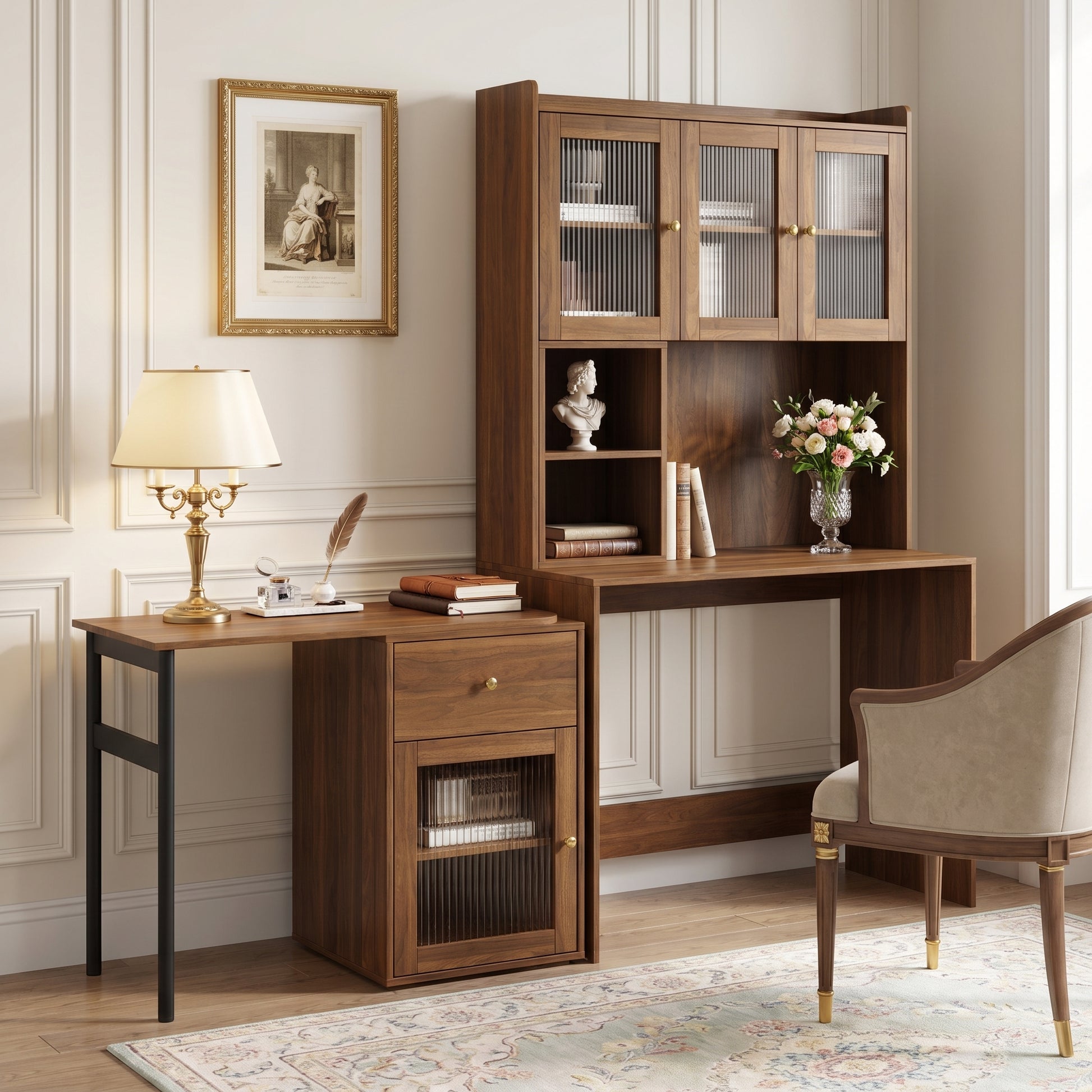 Fjord brown corner desk showing front angled room view