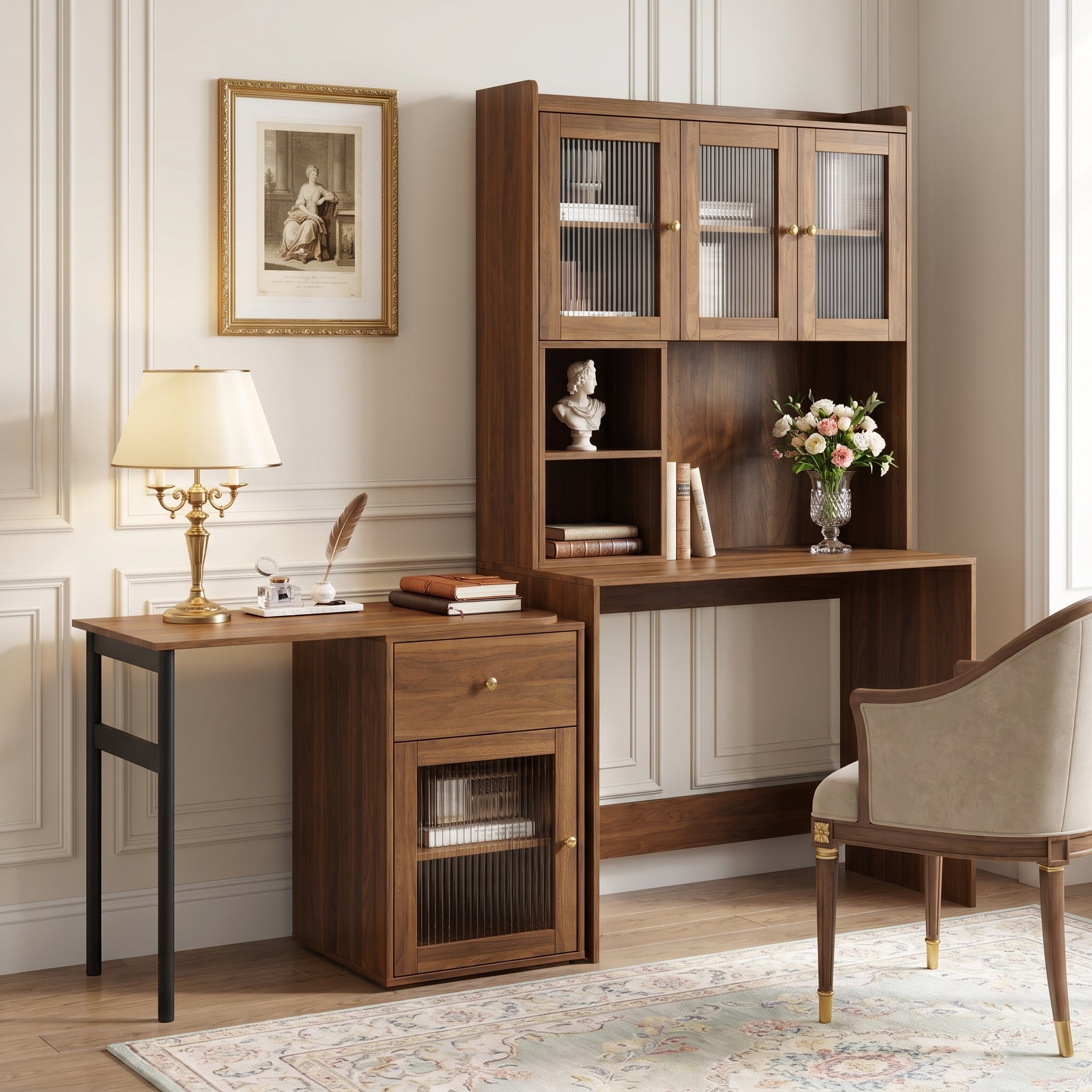 Fjord brown corner desk showing front angled room view