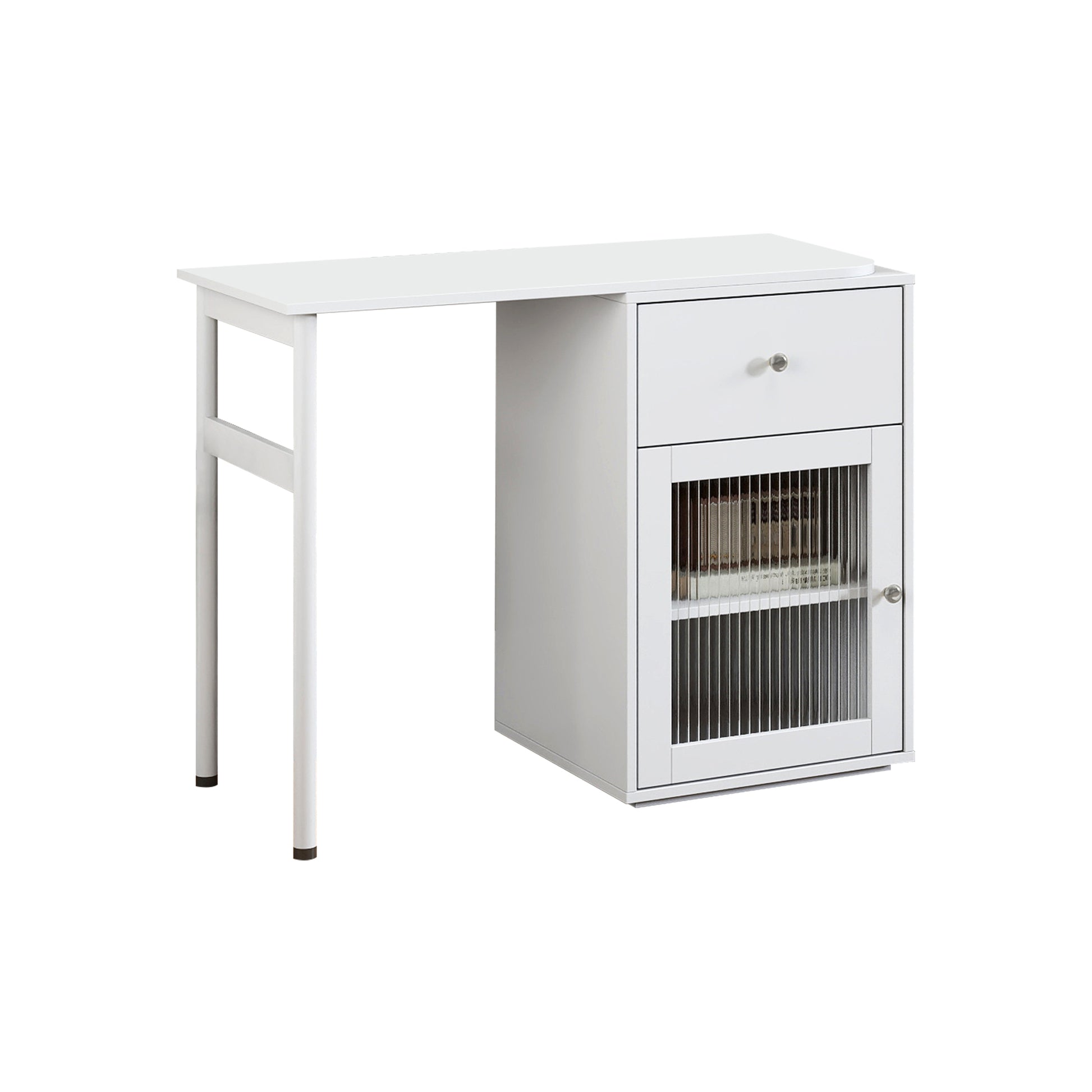 Fjord white corner desk showing drawer detail