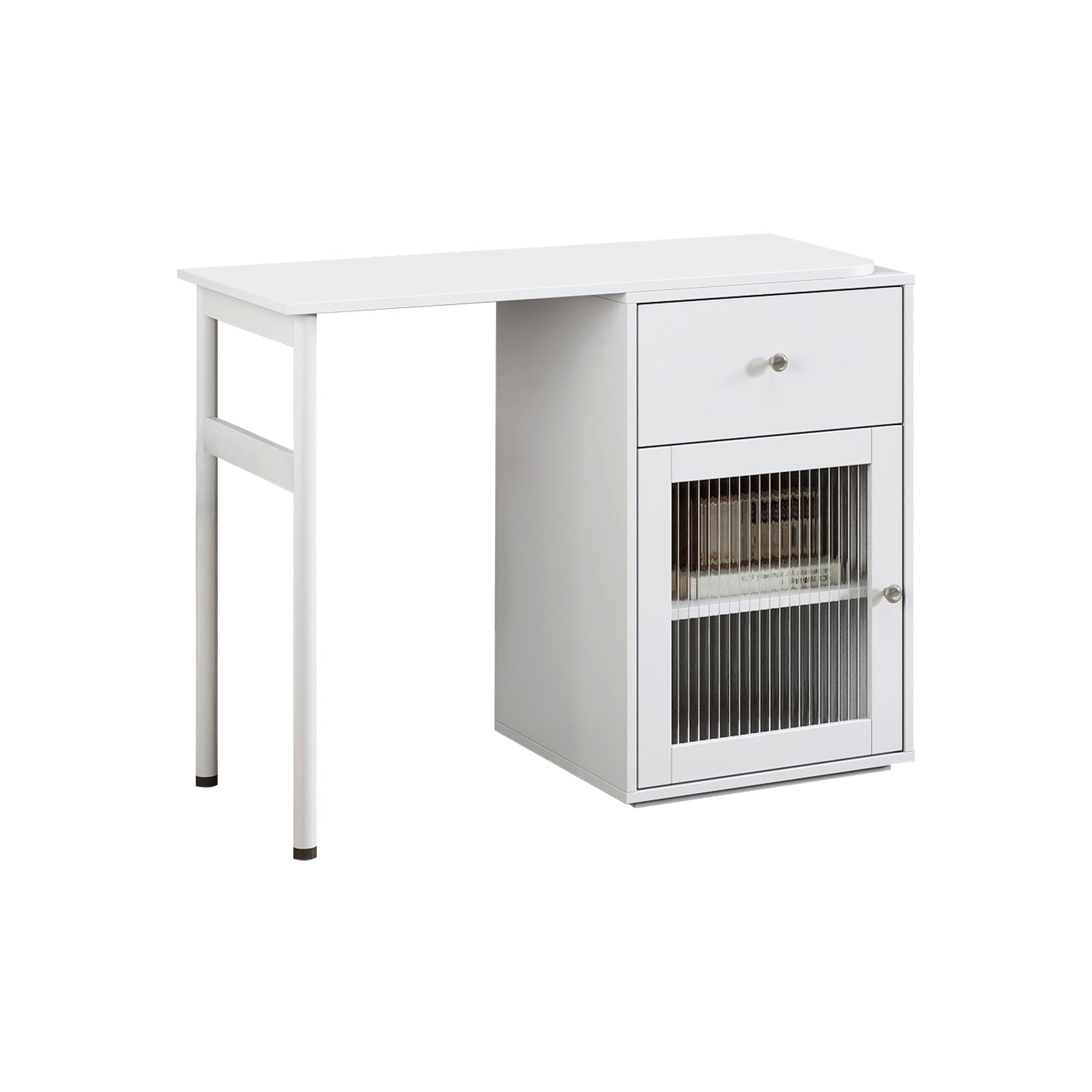 Fjord white corner desk showing drawer detail
