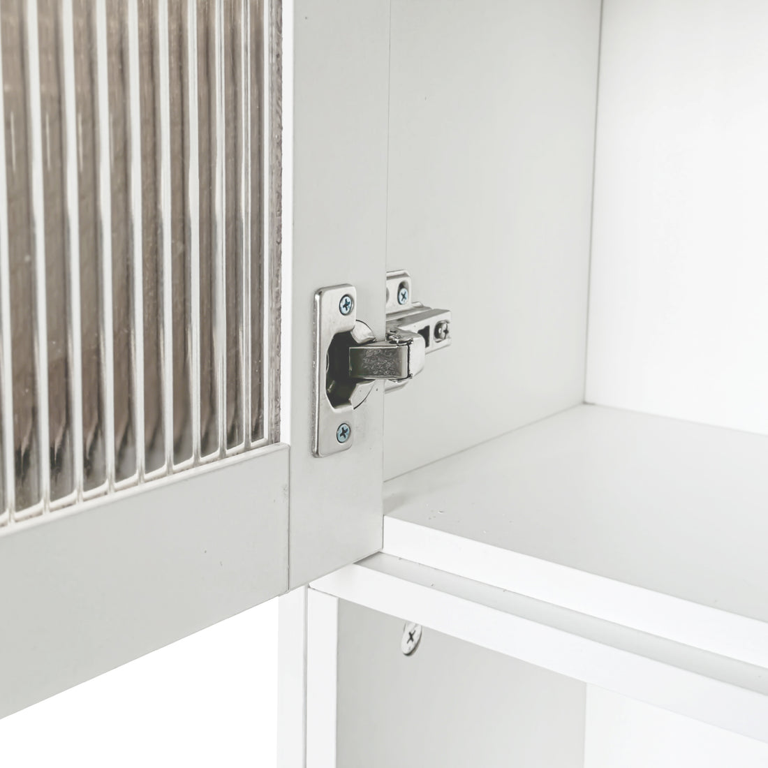Fjord white corner desk showing cabinet detail