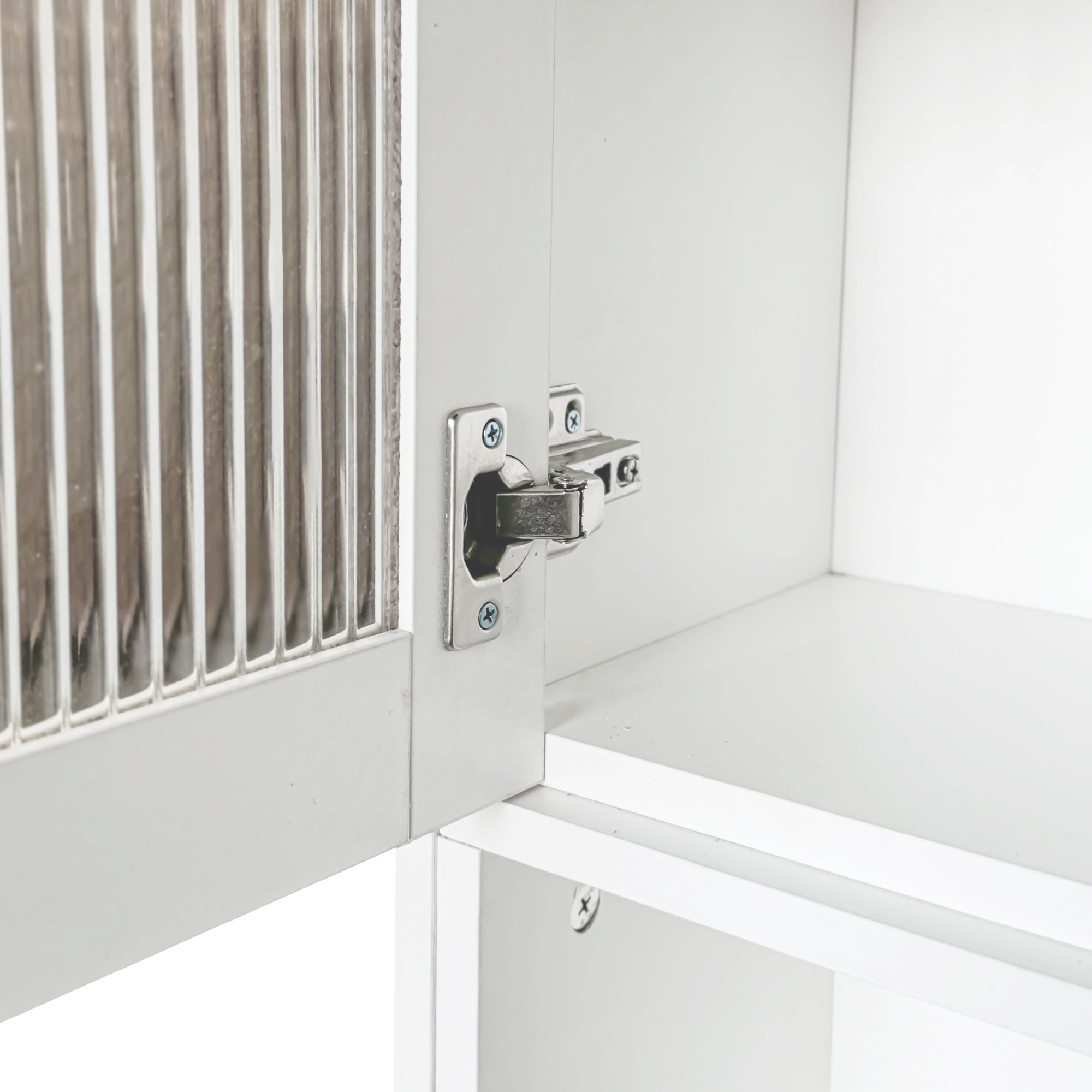 Fjord white corner desk showing cabinet detail