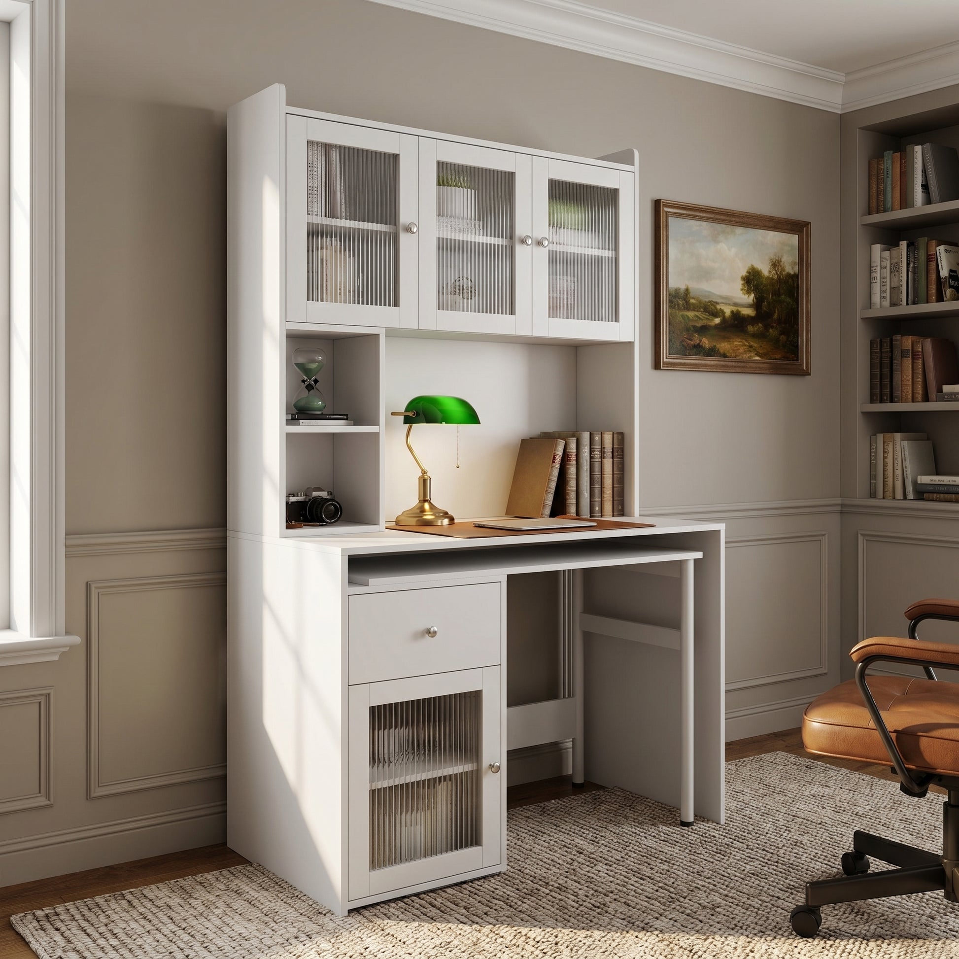 Fjord white corner desk showing organized study room