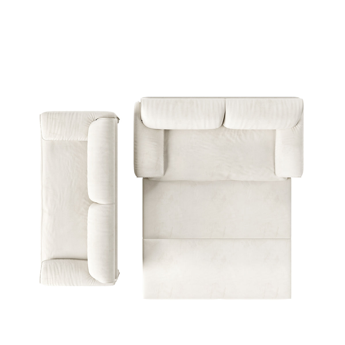 Freja beige convertible sofa bed showing pull-out sleeper and side storage detail