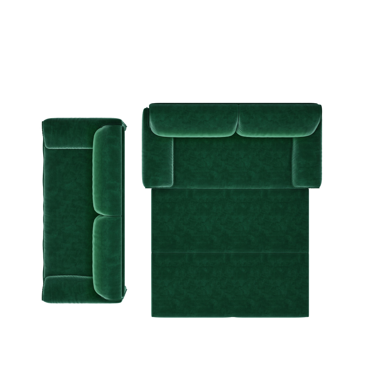 Freja green convertible sofa bed showing pull-out sleeper and side storage detail