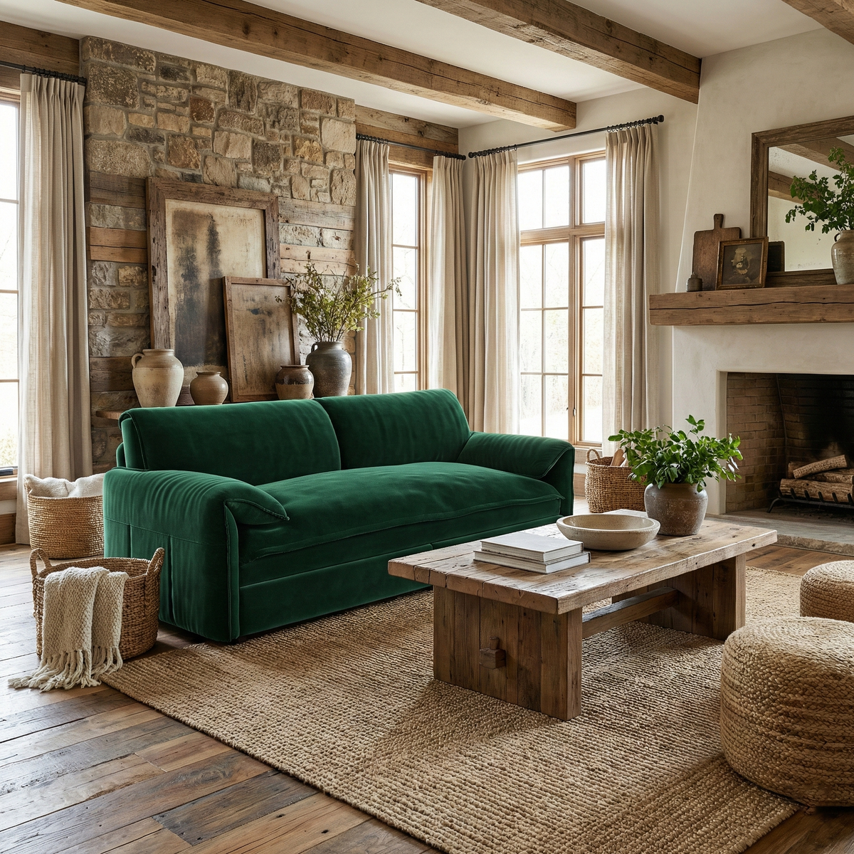 Freja green velvet convertible sofa bed styled in a bedroom-inspired room