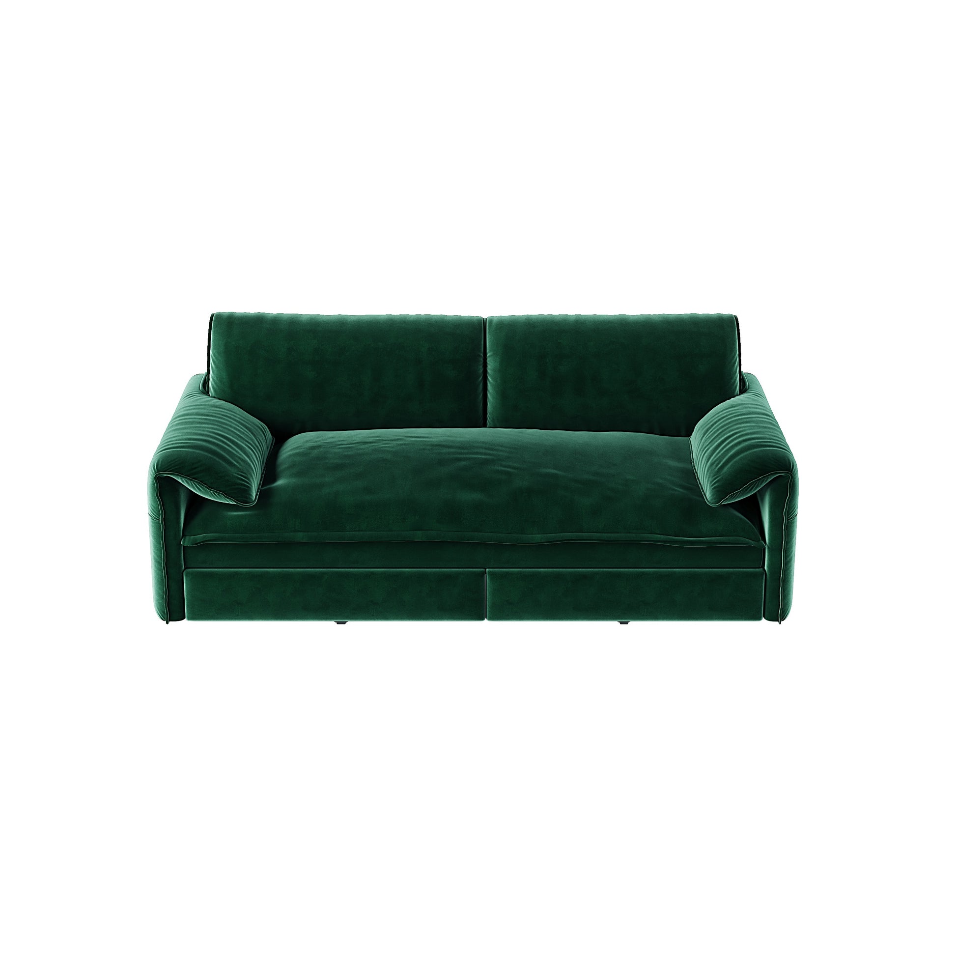 Freja green convertible sofa bed front view on white background