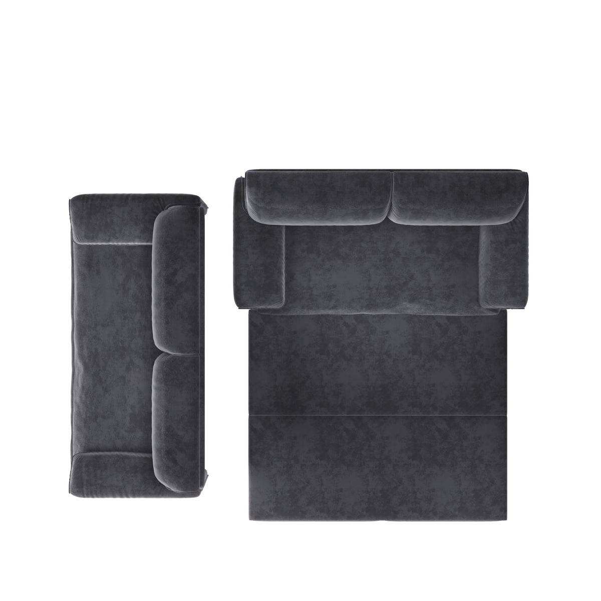 Freja grey convertible sofa bed showing pull-out sleeper and side storage detail