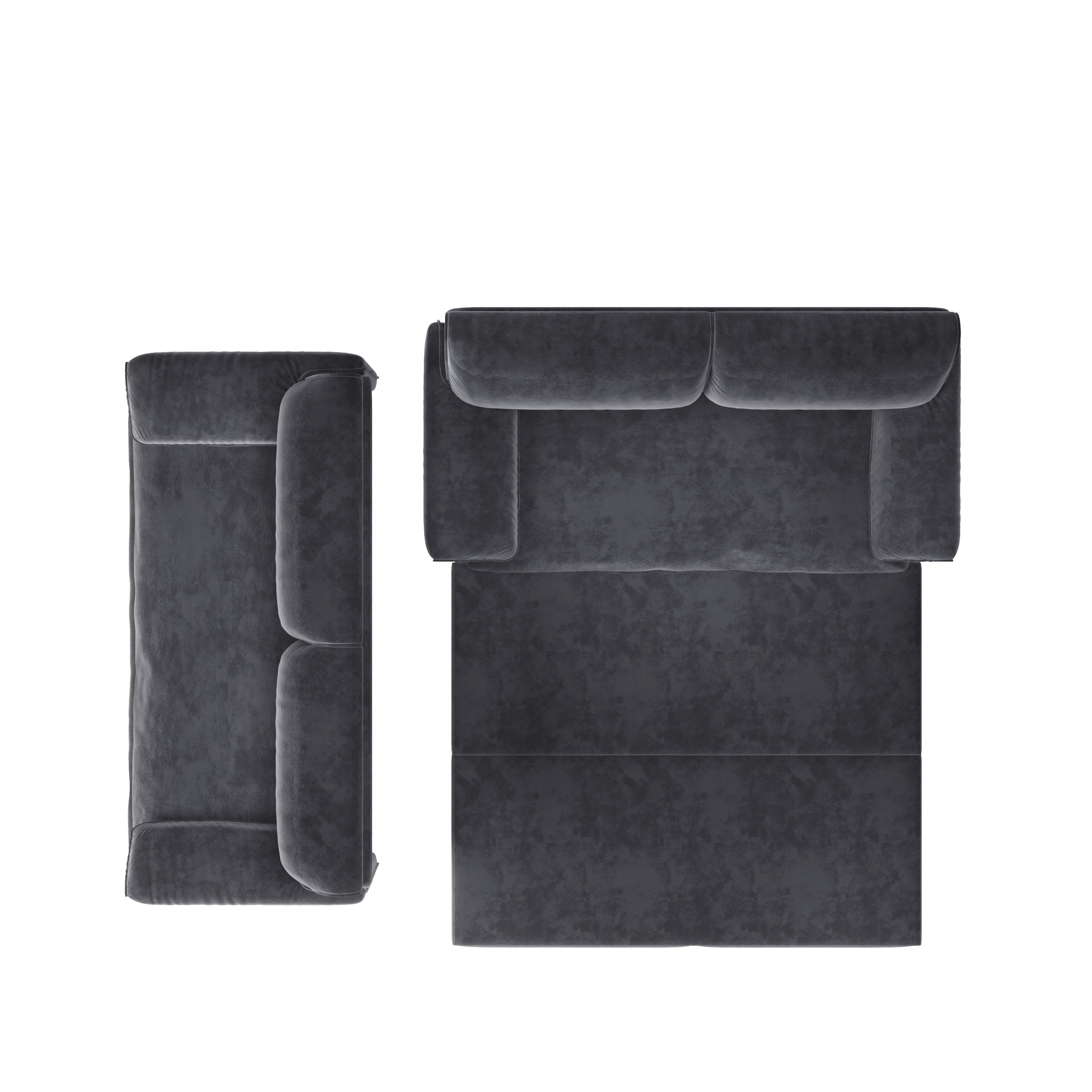 Freja grey convertible sofa bed showing pull-out sleeper and side storage detail