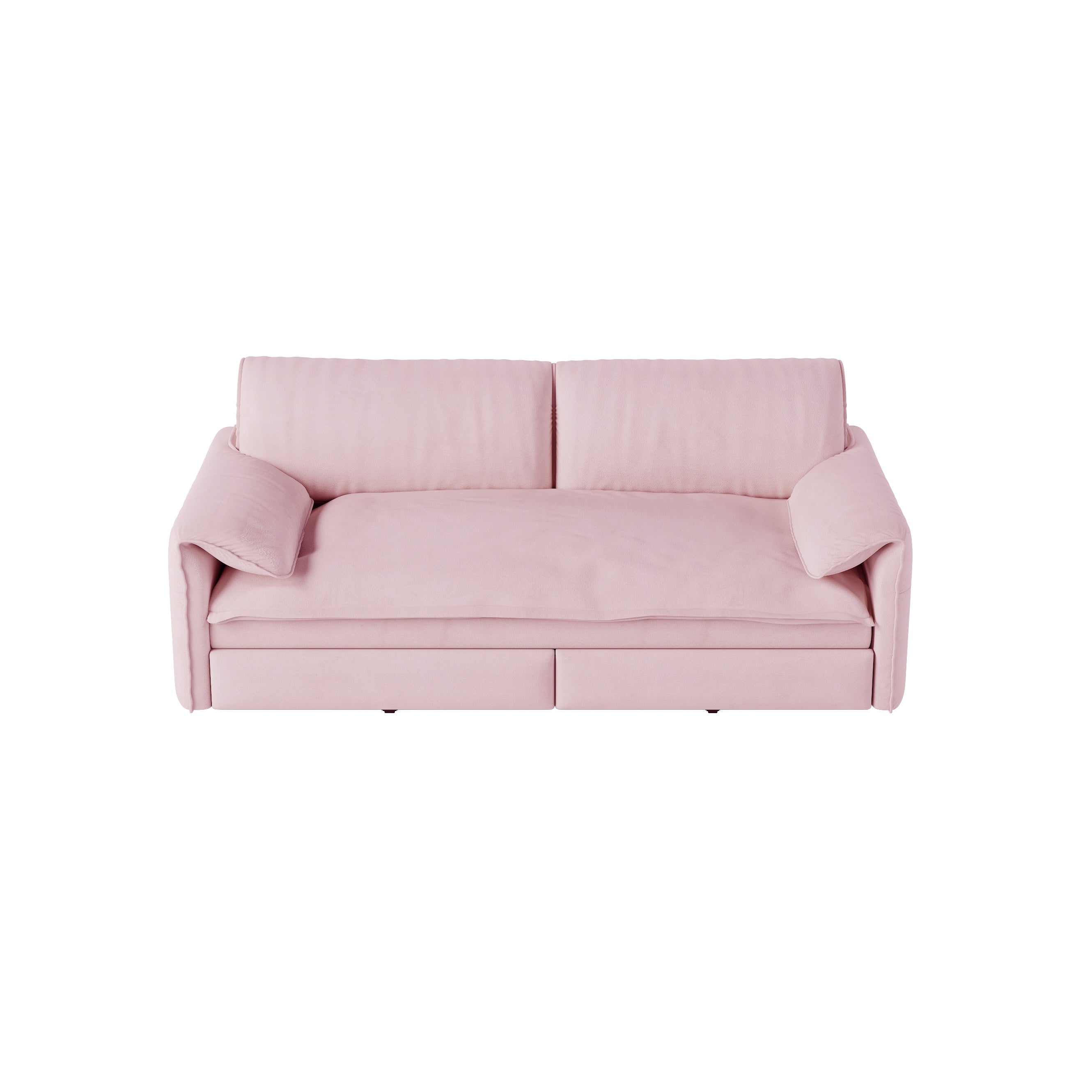 Freja pink convertible sofa bed front view on white background