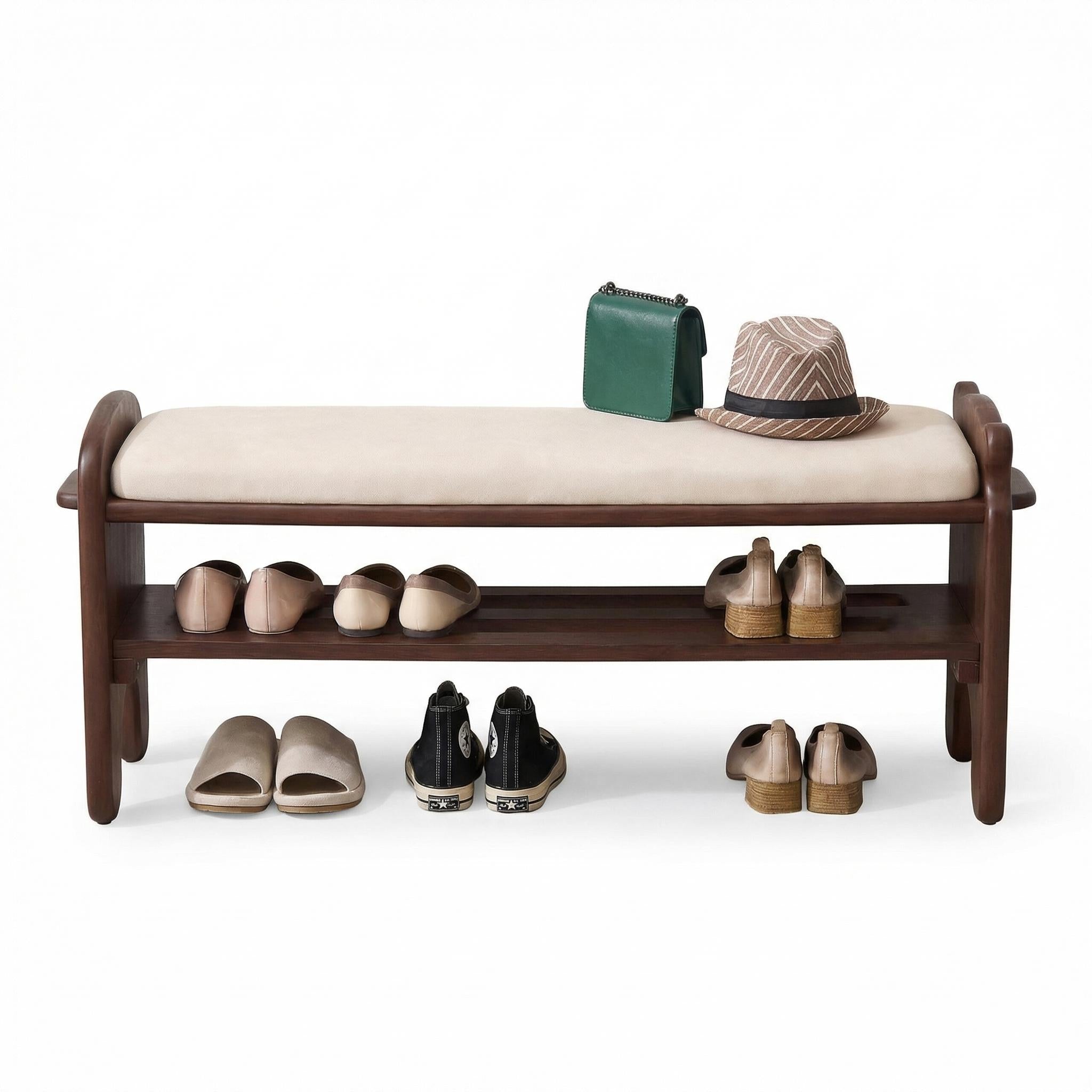 Gateway walnut storage bench showing front view isolated on white background