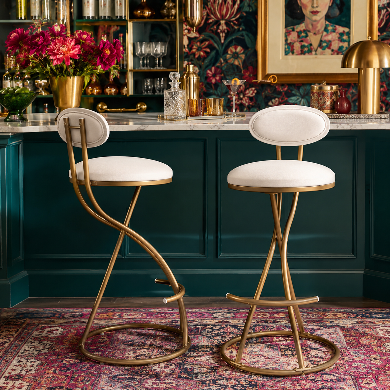 Gavi 28" Velvet Bar Height Stools Set of 2