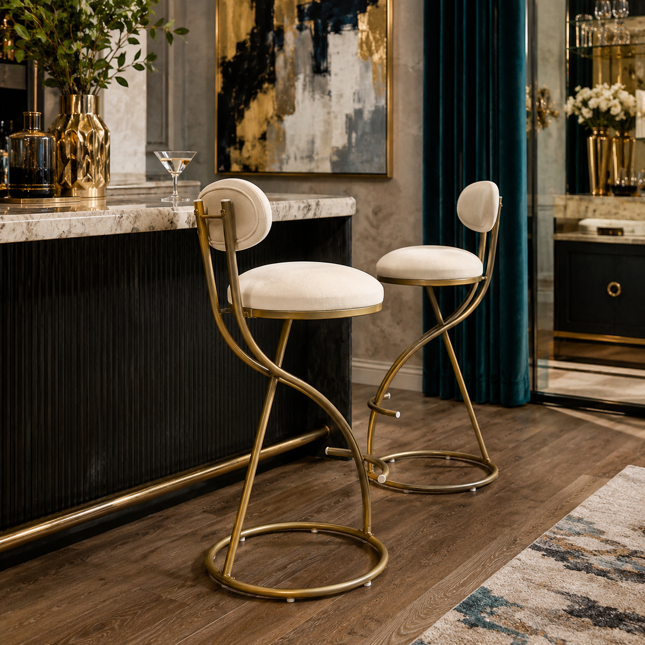 Gavi 28" Velvet Bar Height Stools Set of 2