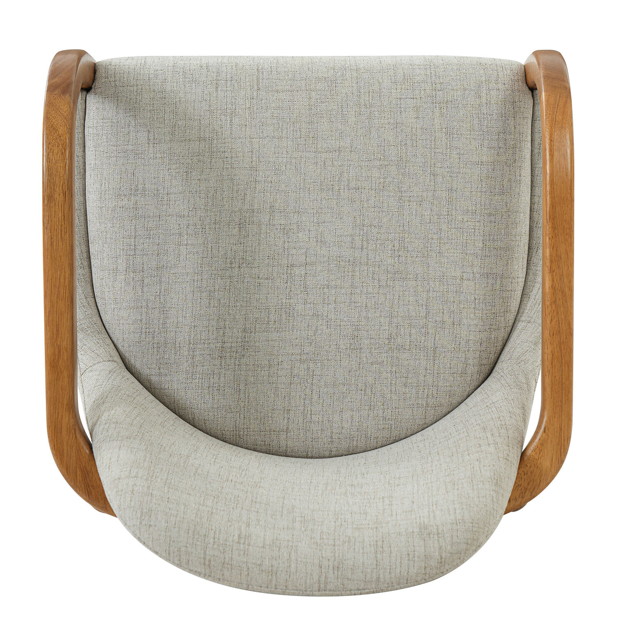 Geneva beige dining chair close-up of the upholstered seat underside and curved frame