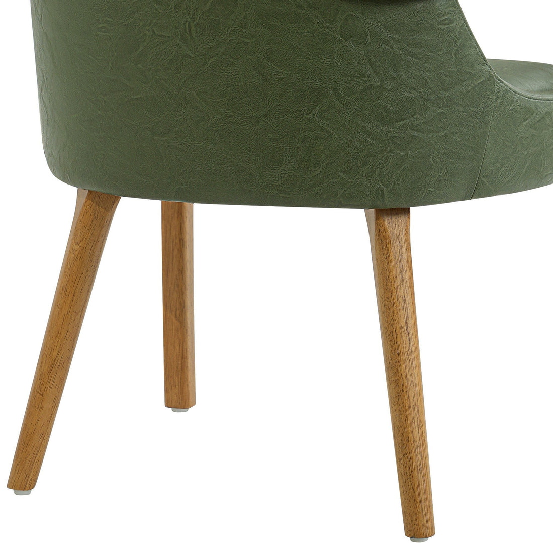 Geneva green dining chair close-up of the upholstered back and solid rubberwood legs