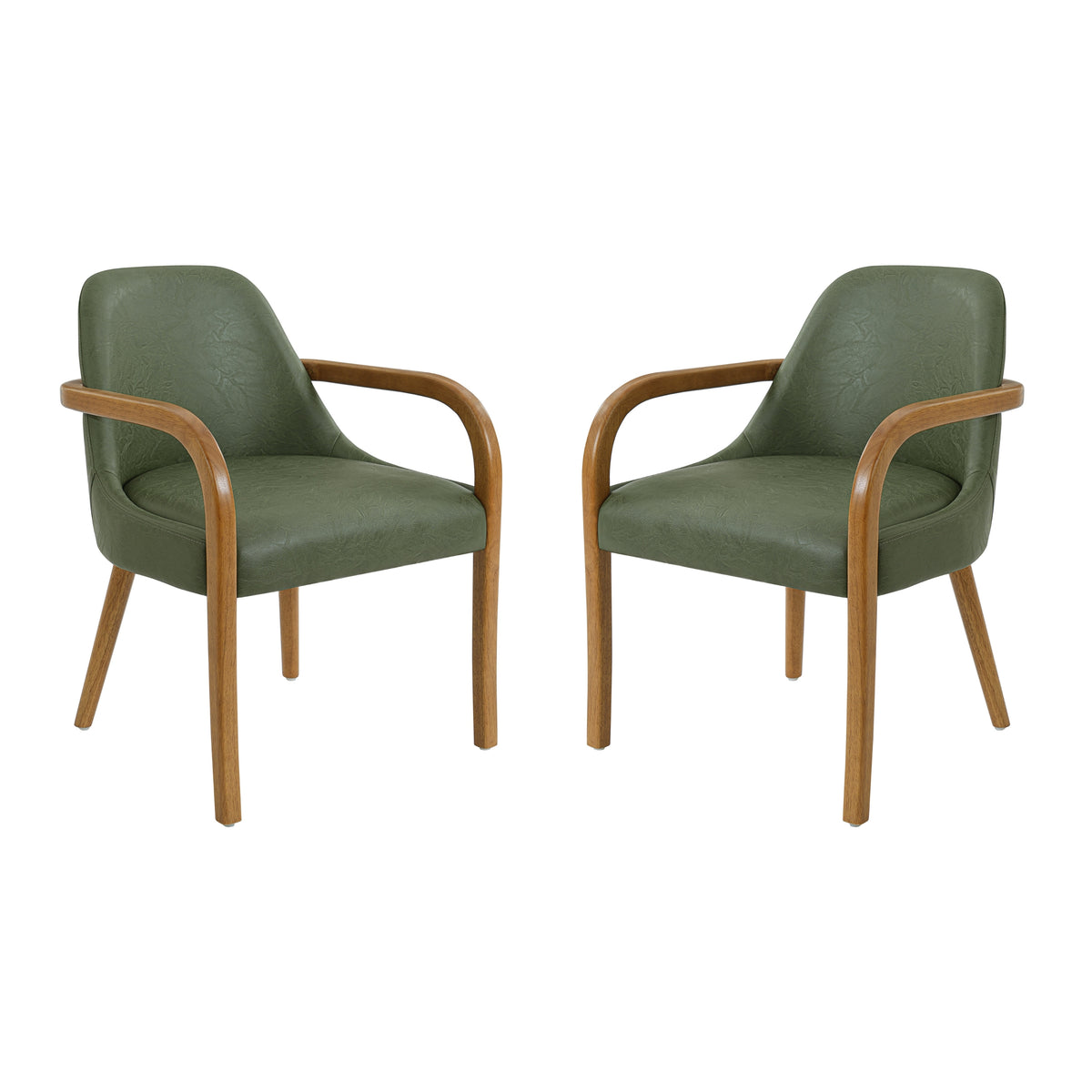 Geneva green upholstered dining chairs set of two front view on white background