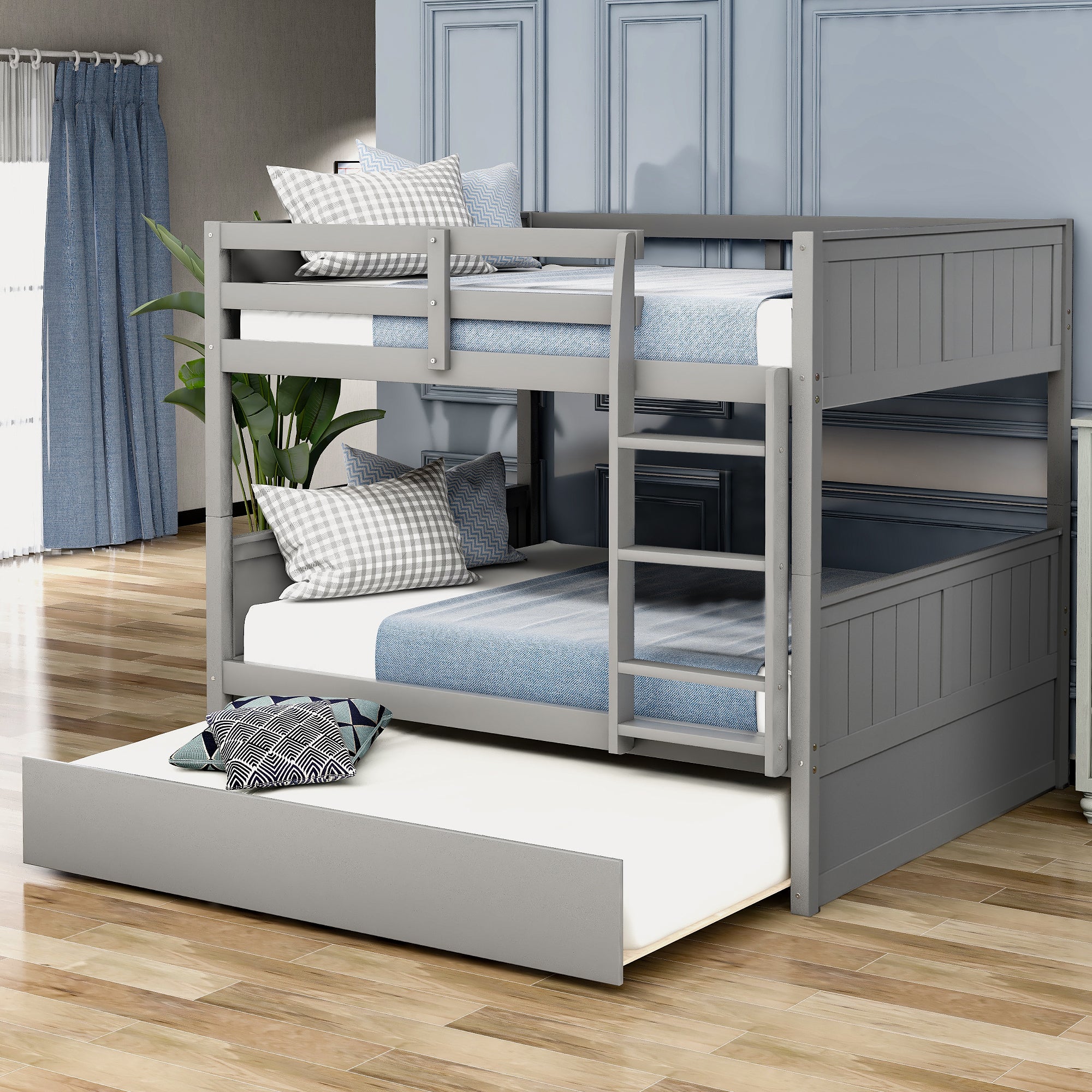Grevin gray bunk bed showing lifestyle view in bedroom