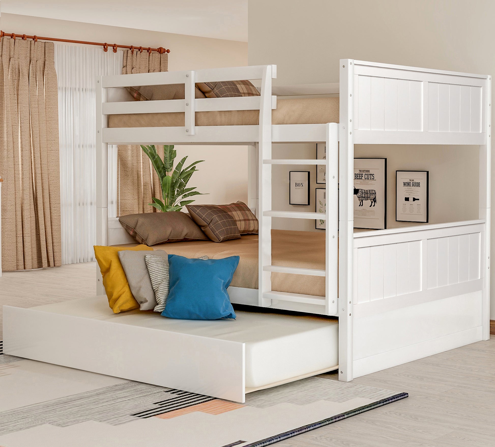 Grevin white bunk bed showing lifestyle view in bedroom