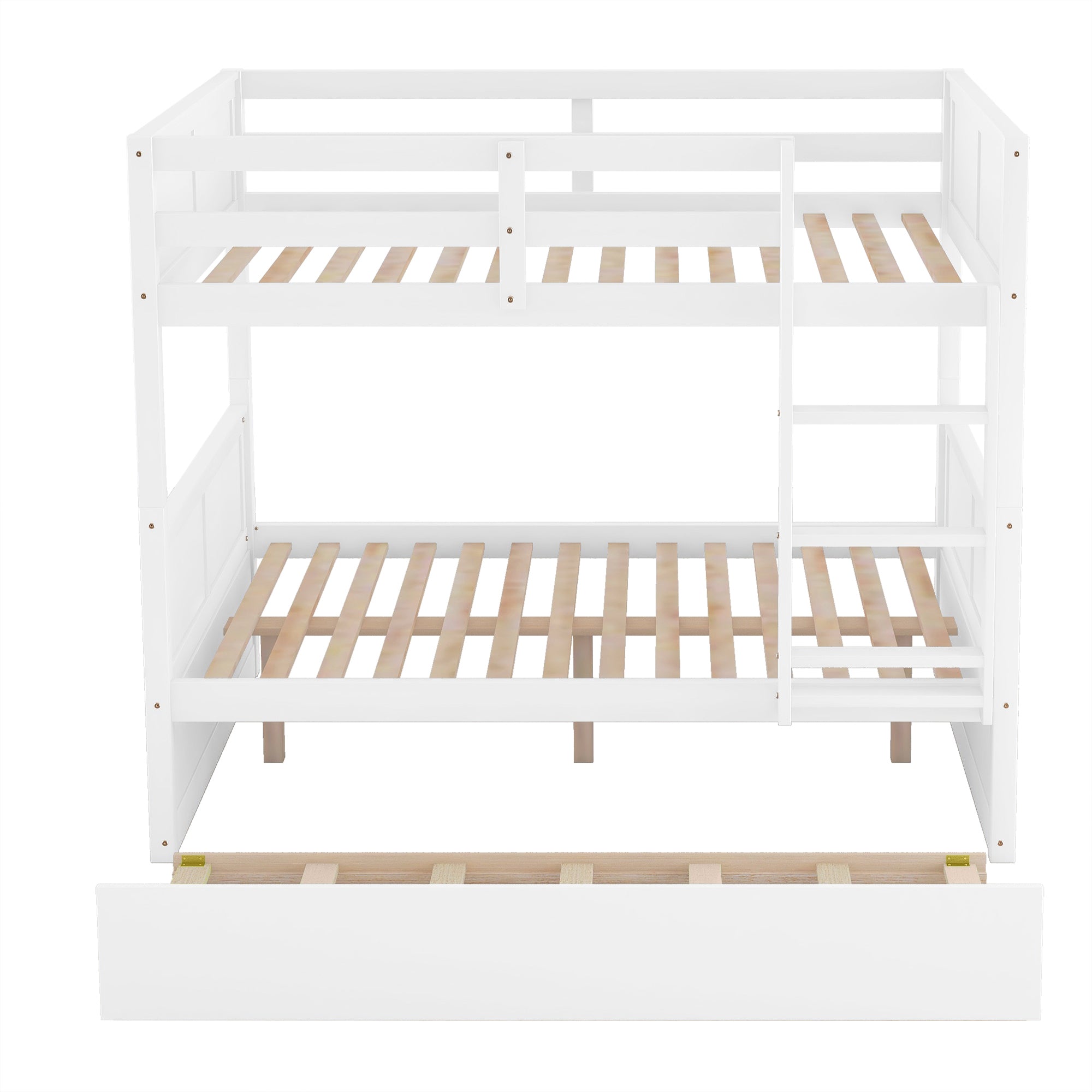 Grevin white bunk bed showing front view with wood slat supports