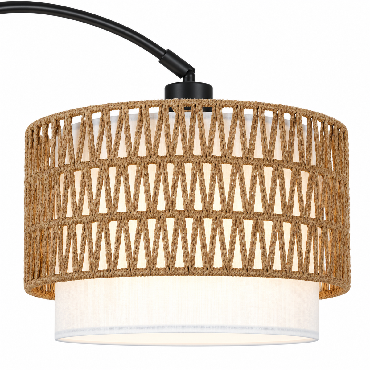 Halo 63"-73" Adjustable Arc Floor Lamp with Rattan Shade and Dimmable LED