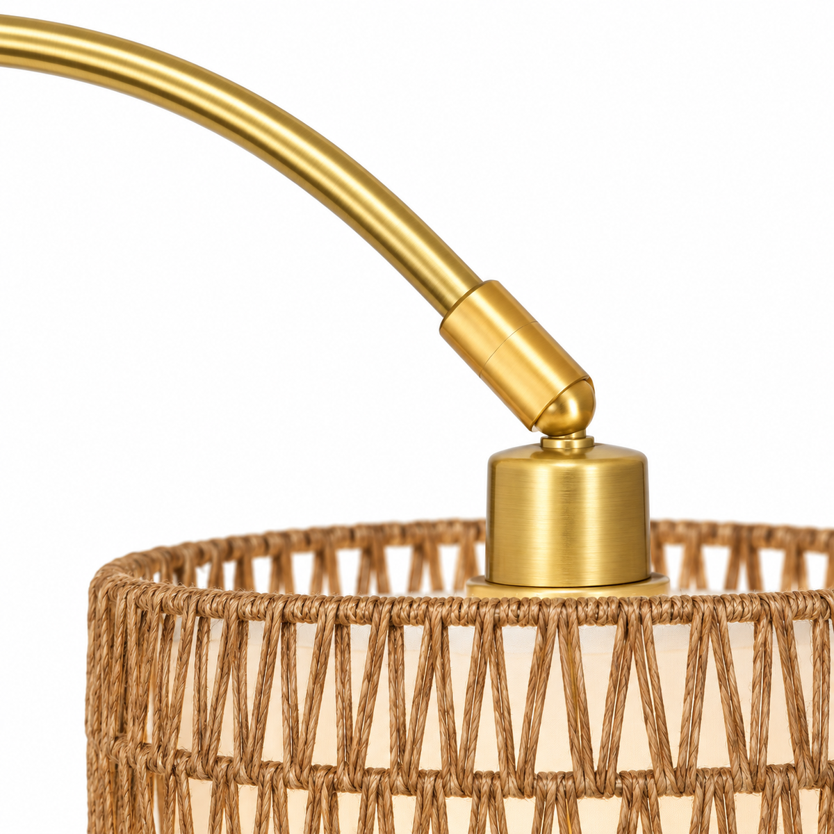 Halo 63"-73" Adjustable Arc Floor Lamp with Rattan Shade and Dimmable LED