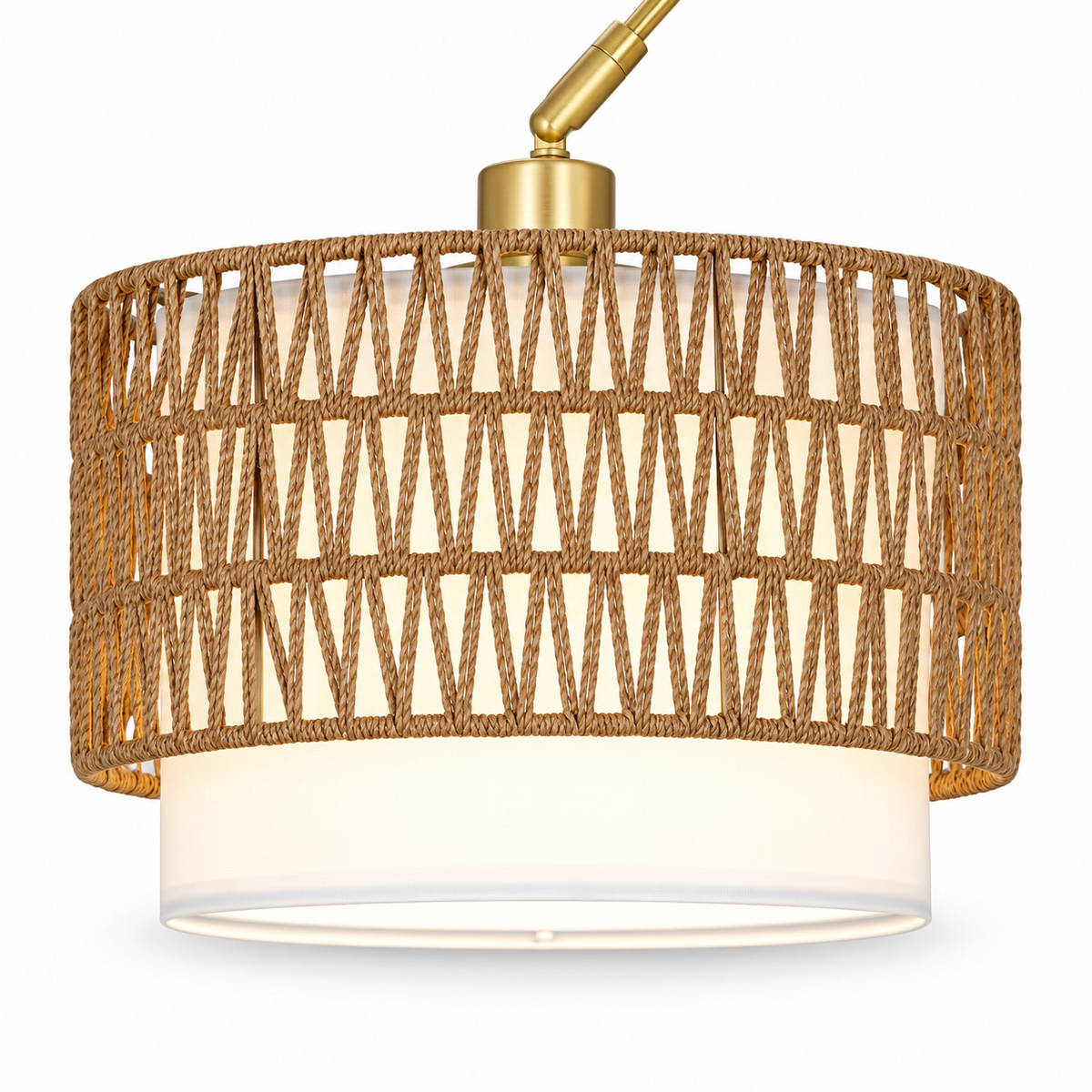 Halo 63"-73" Adjustable Arc Floor Lamp with Rattan Shade and Dimmable LED