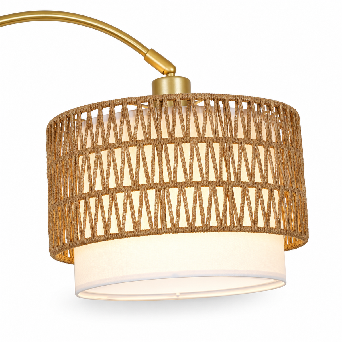Halo 63"-73" Adjustable Arc Floor Lamp with Rattan Shade and Dimmable LED