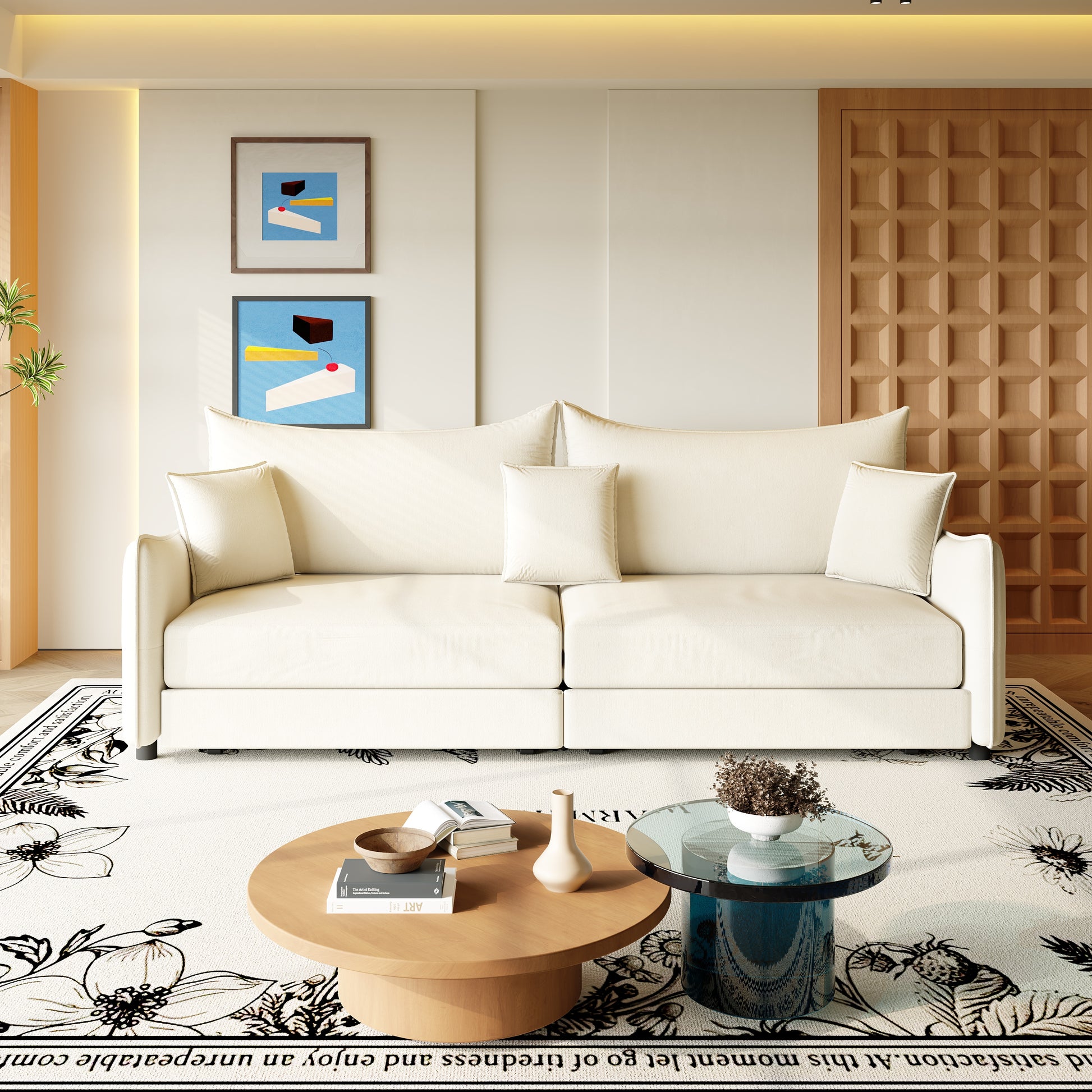Hesperia beige convertible sofa bed showing sofa configuration in modern apartment